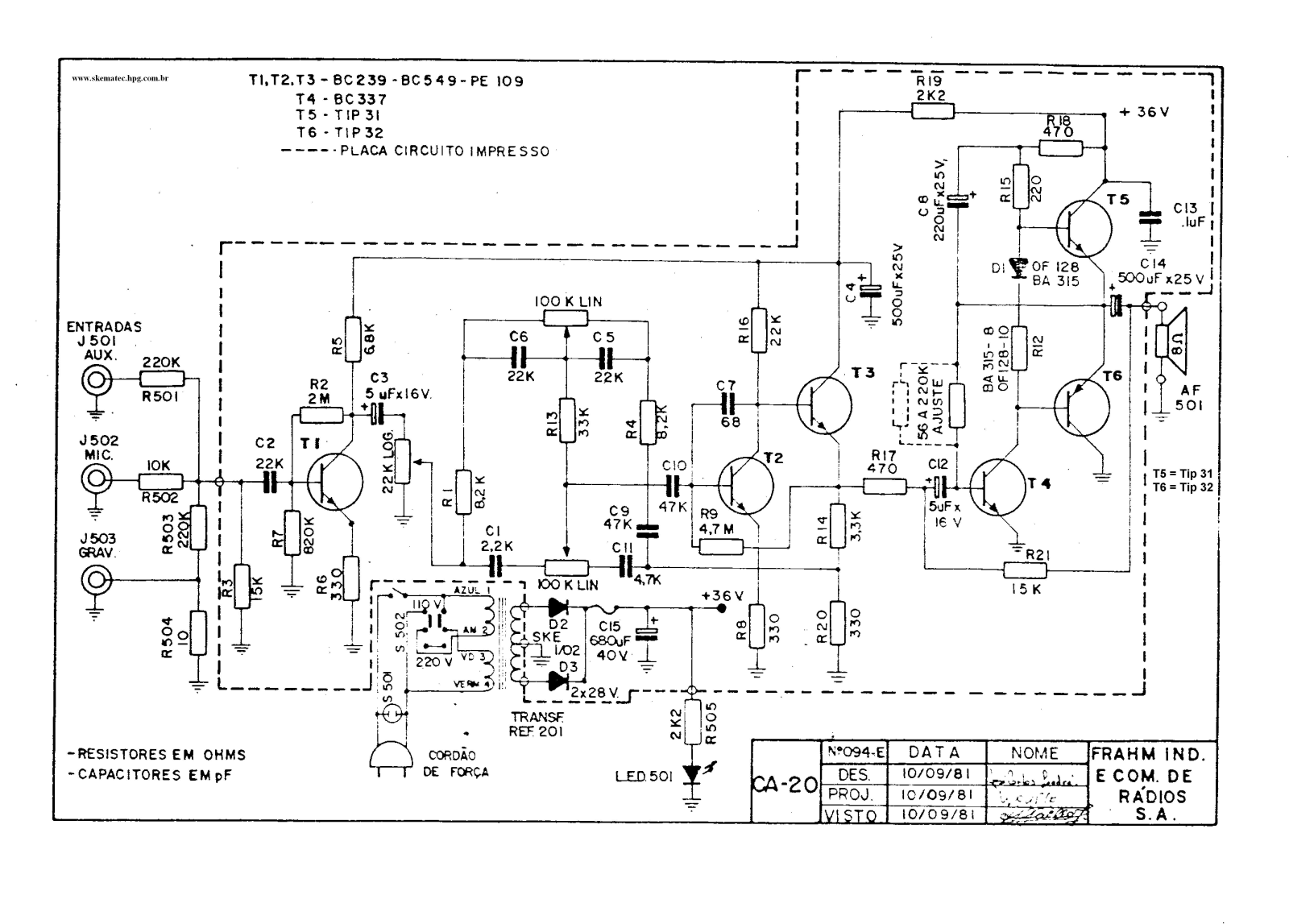 FRAHM CA20 Schematic