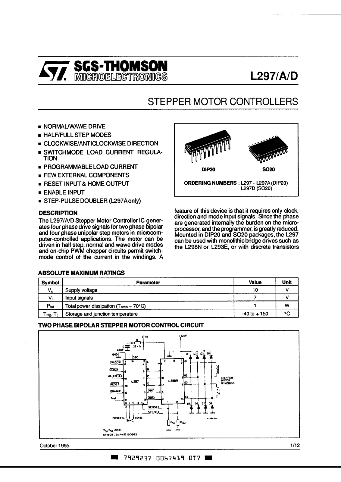 SGS Thomson Microelectronics L287D, L287A, L287 Datasheet