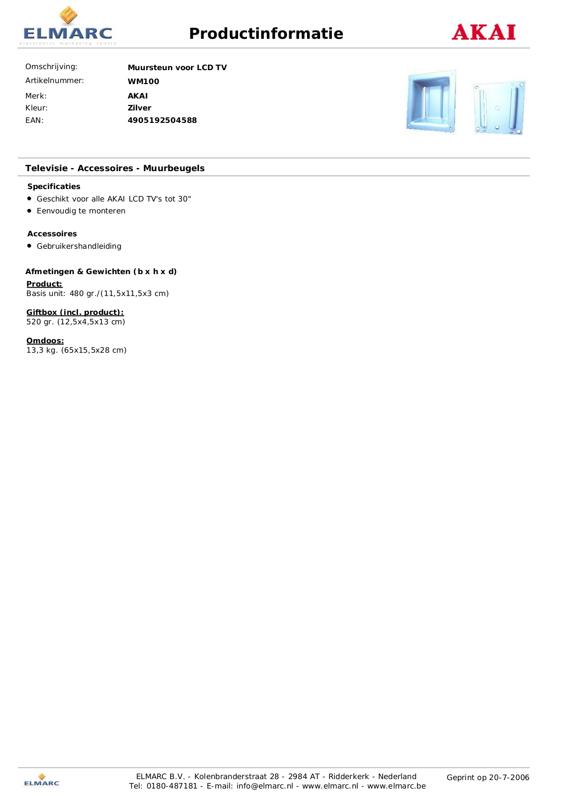 Akai WM100 DATASHEET