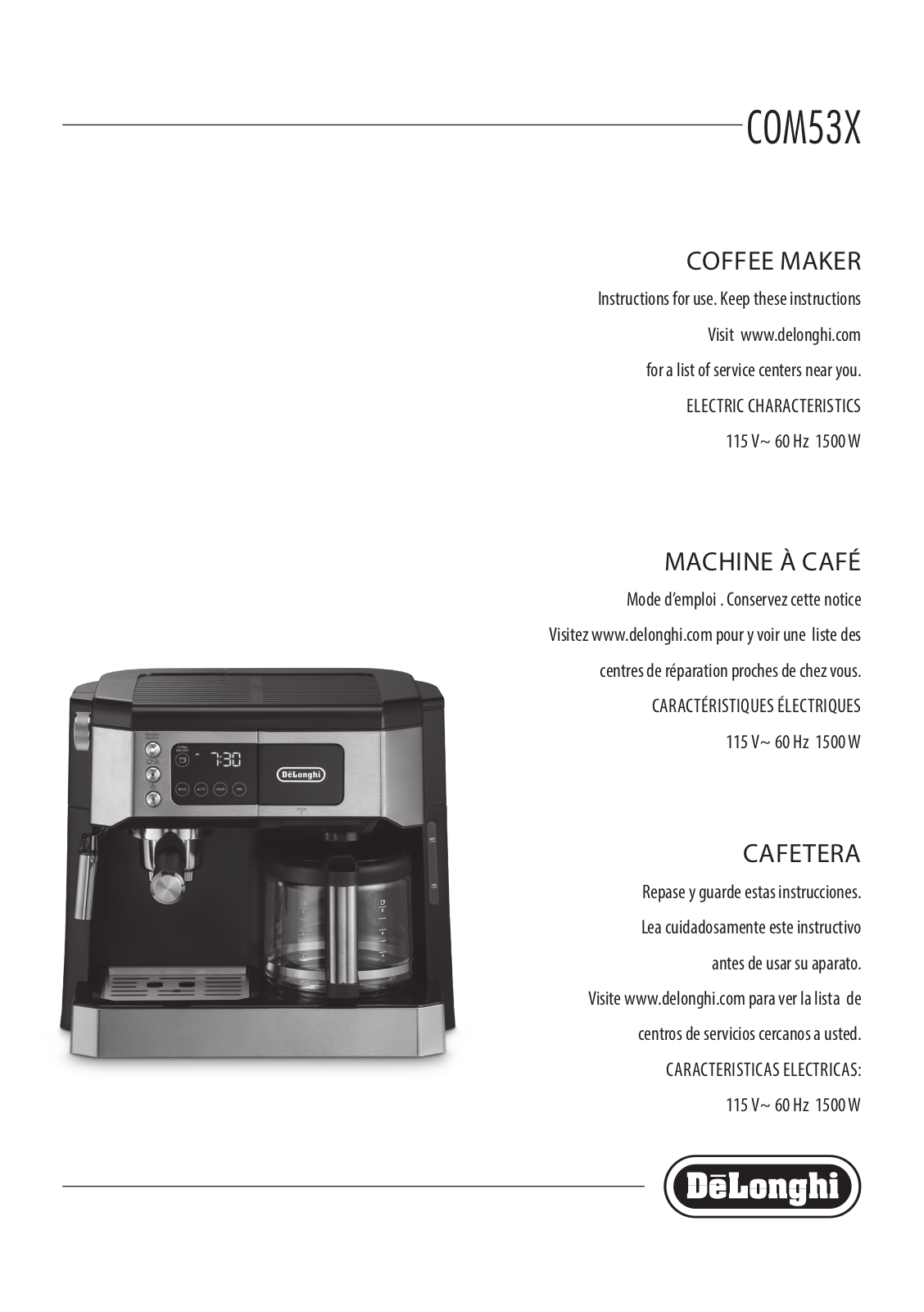 DeLonghi COM53X Owner's Manual