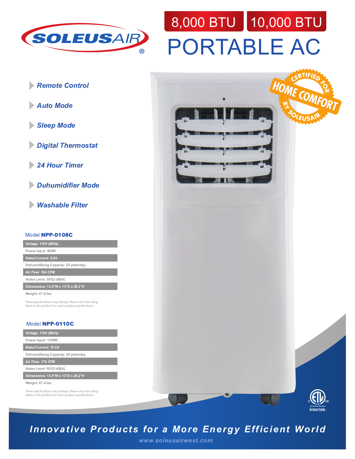 Soleus Air NPP0108C Specifications