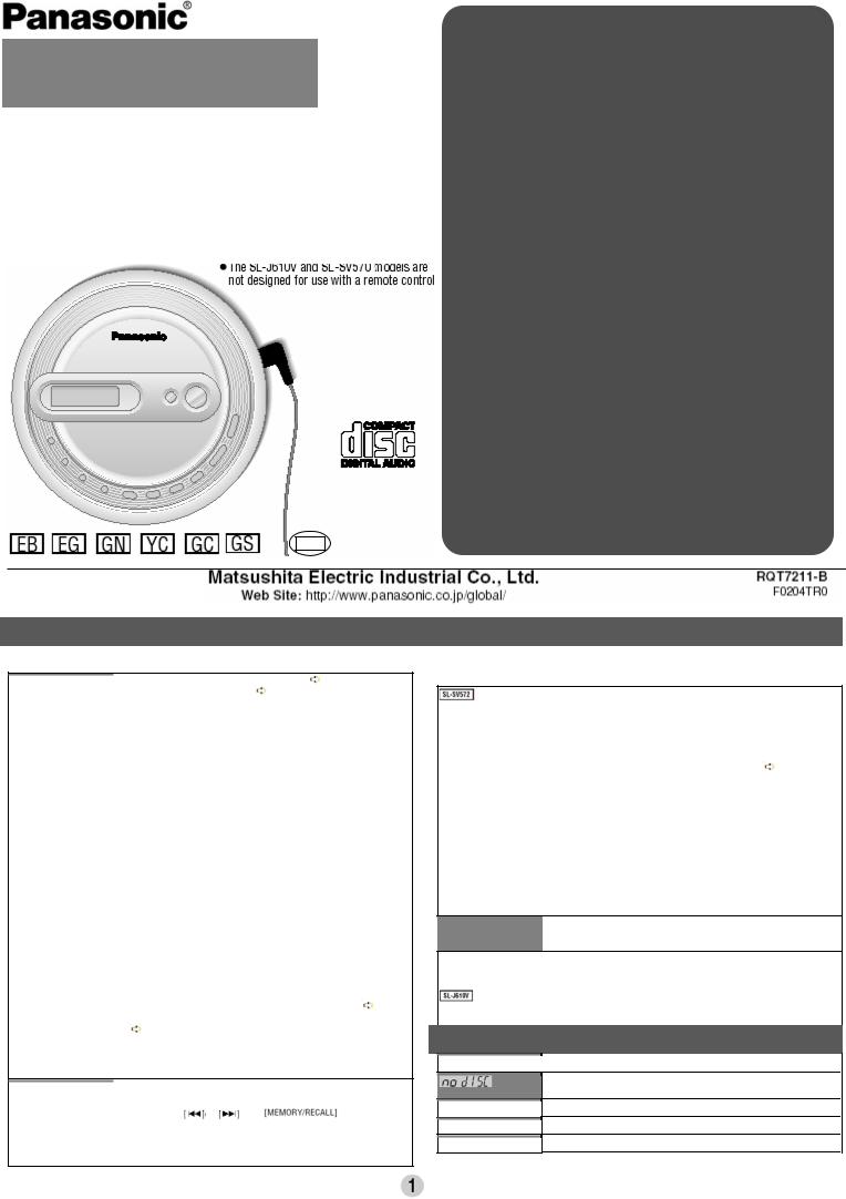 Panasonic SL-SV570, SL-SV572, SL-J610V User Manual