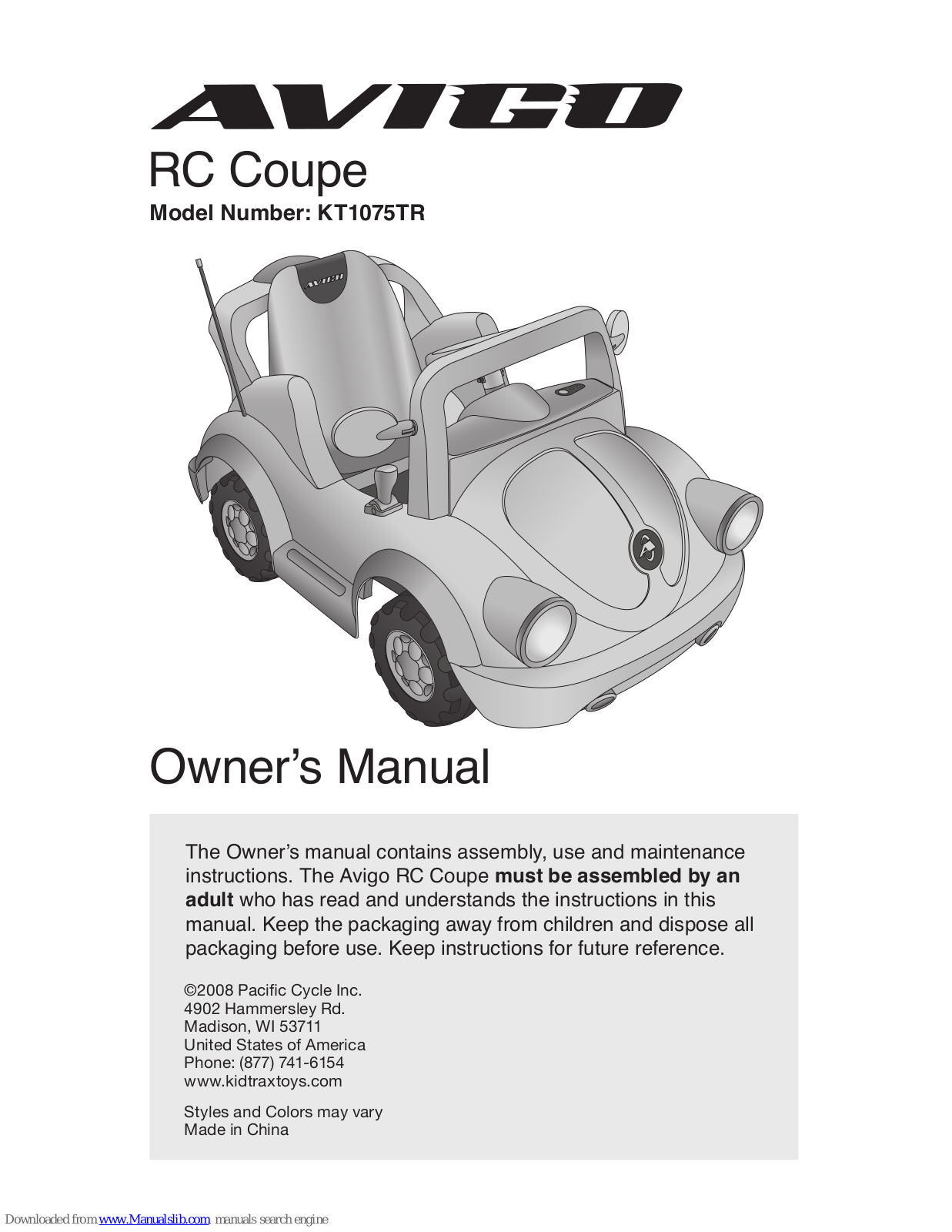 Avigo RC Coupe KT1075TR Owner's Manual