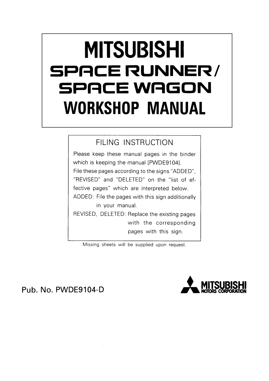 Mitsubishi Space Runner 1992 1997 User Manual