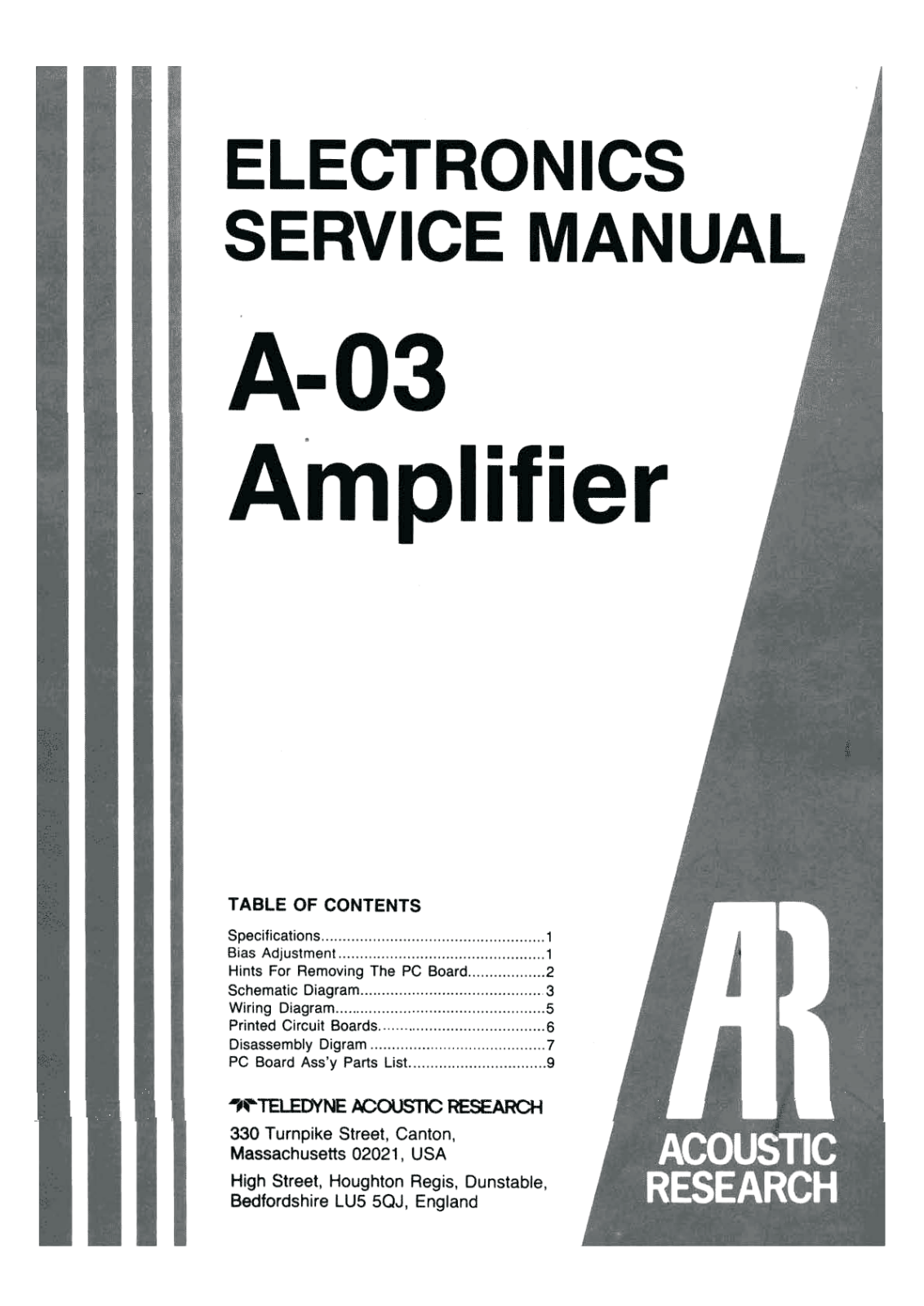 Acoustic Research A03 Schematic