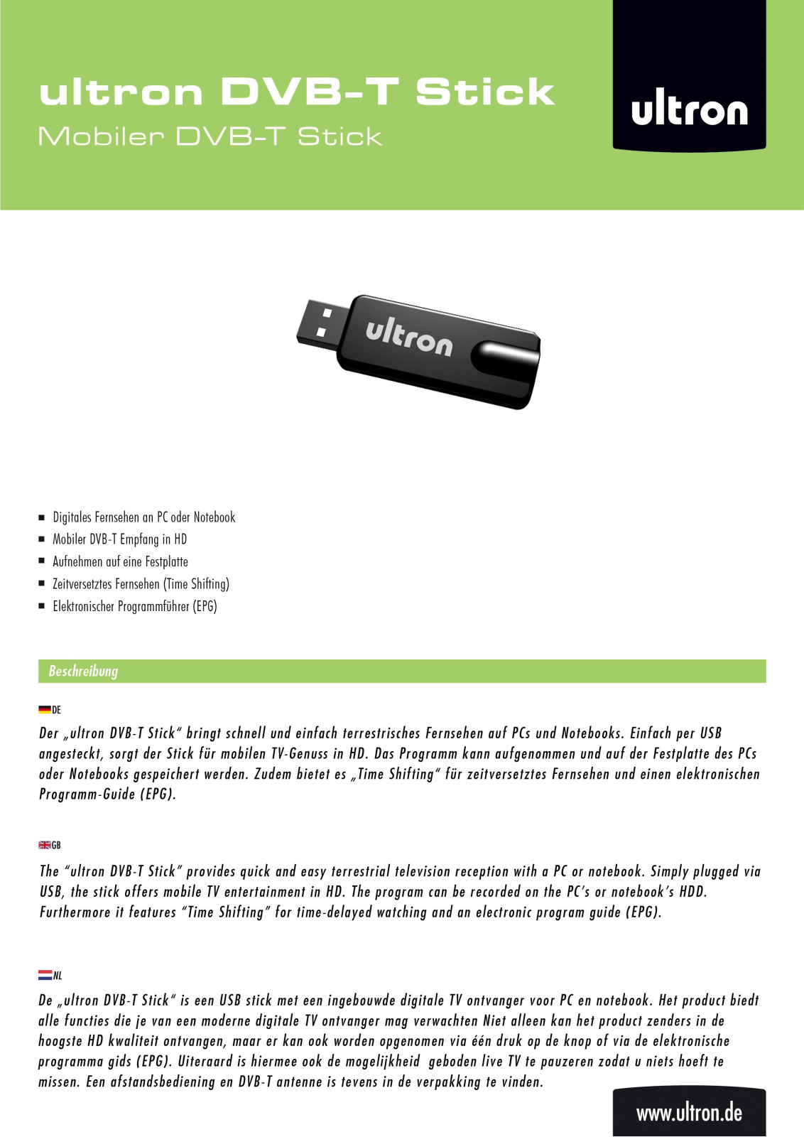 Ultron DVB-T Stick User Manual