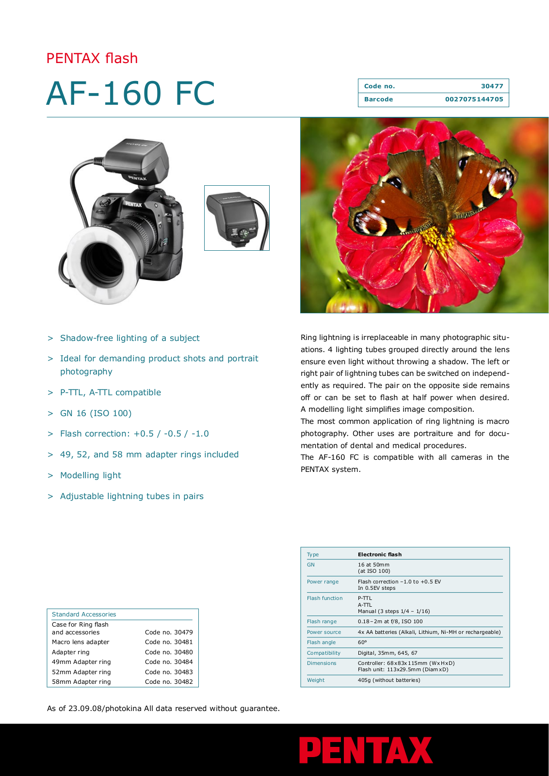 Pentax AF160 FC DATASHEET