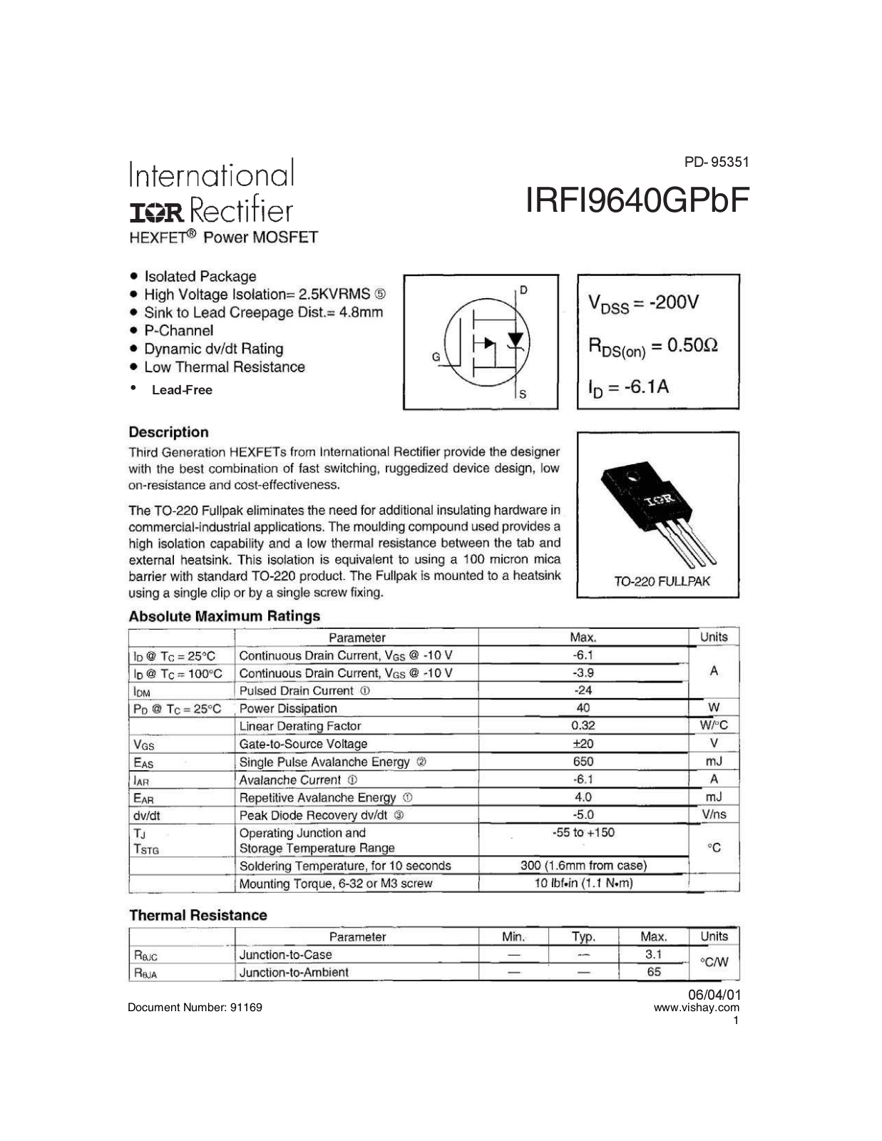 Datasheet irfi9640gpbf Datasheet - ManualMachine.com