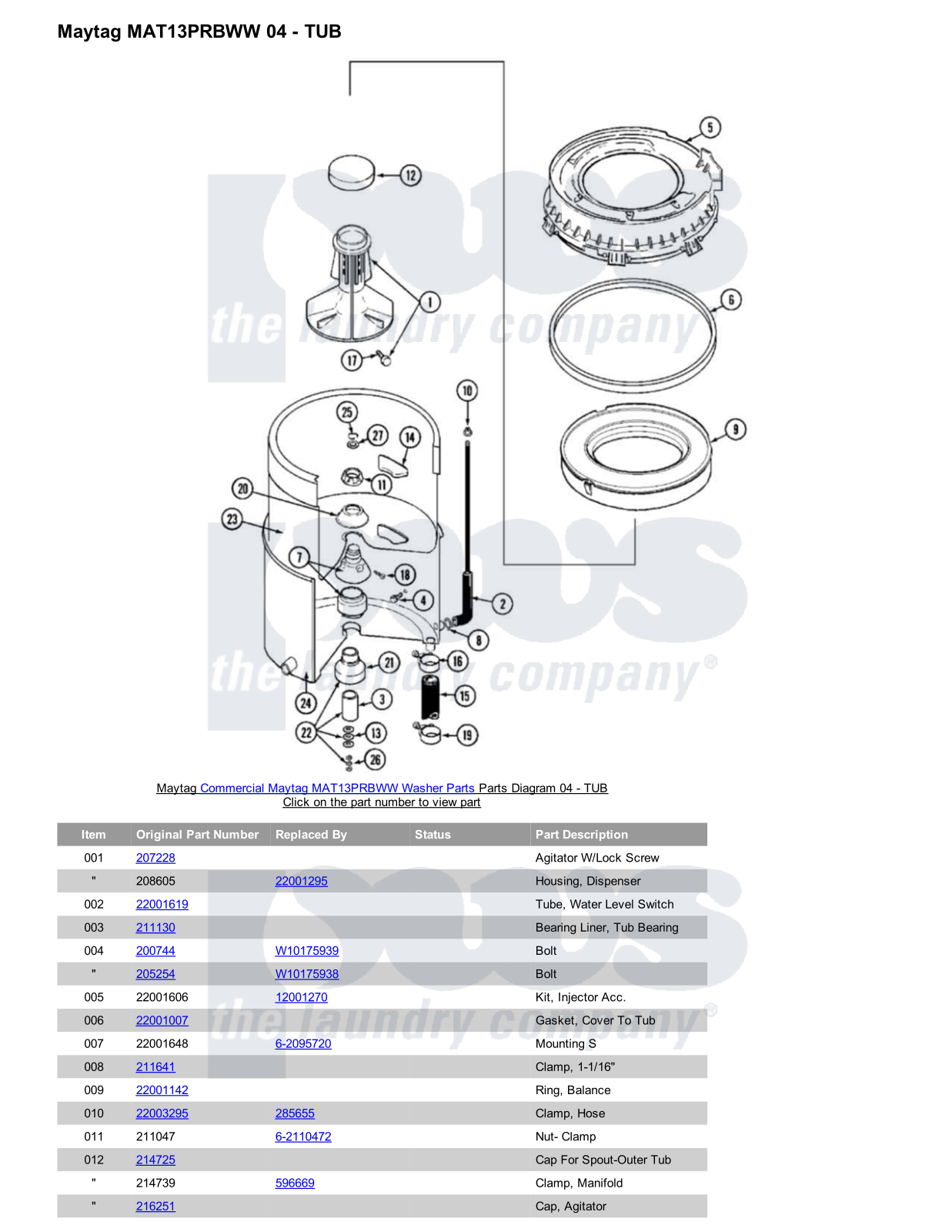 Maytag MAT13PRBWW Parts Diagram