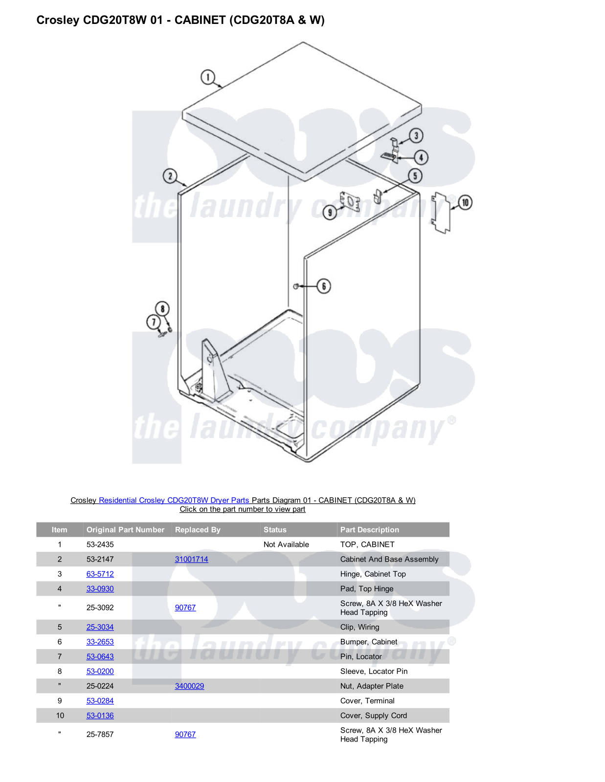 Crosley CDG20T8W Parts Diagram