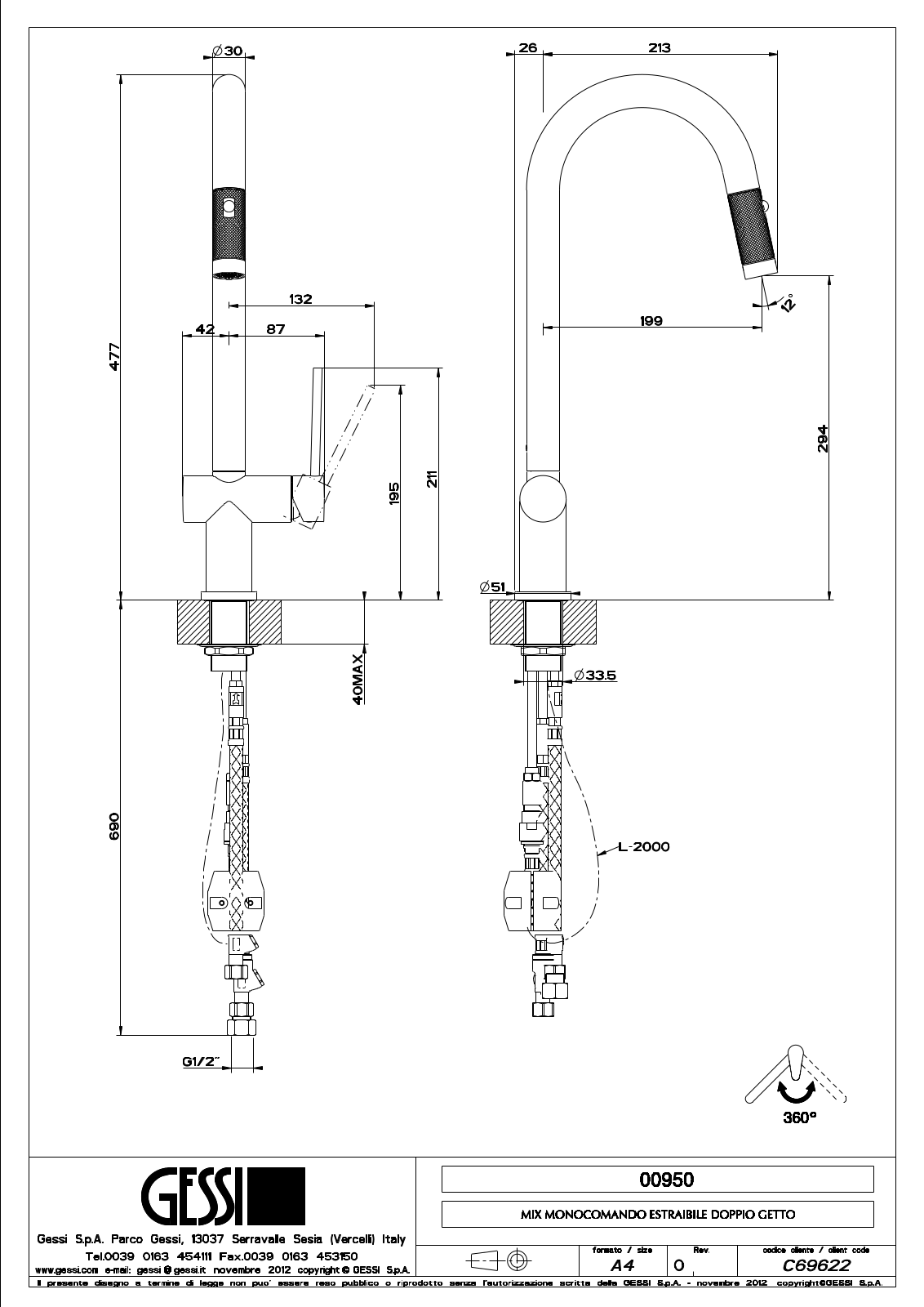 Gessi OO950, O8744 Specifications Sheet