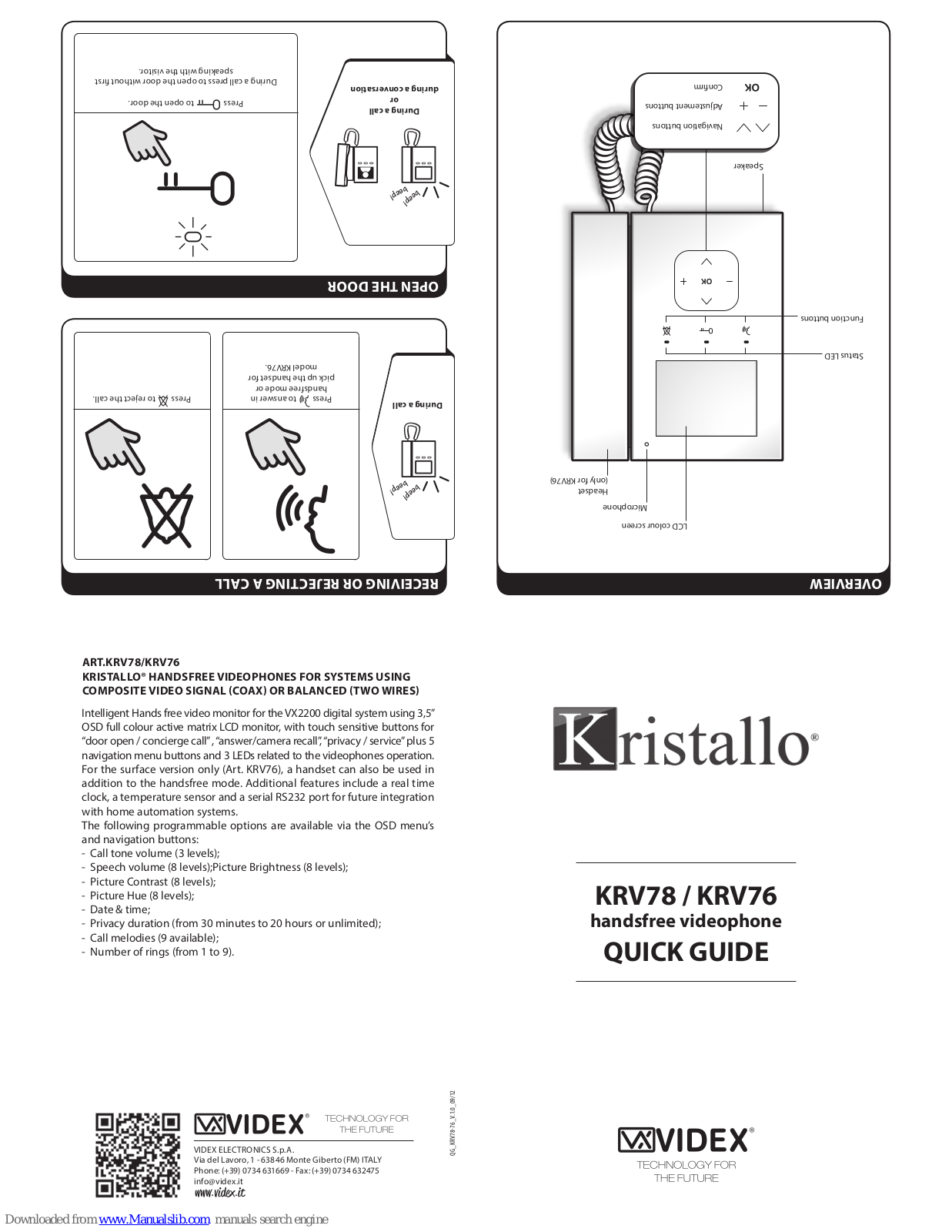 Kristallo KRV78, KRV76 Quick Manual