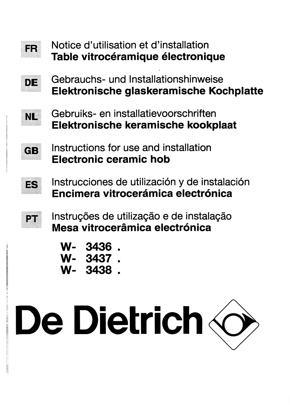 De dietrich WN3436E2, WN3437E2, WN3436E1, WN3437E1, WW3436E2 User Manual