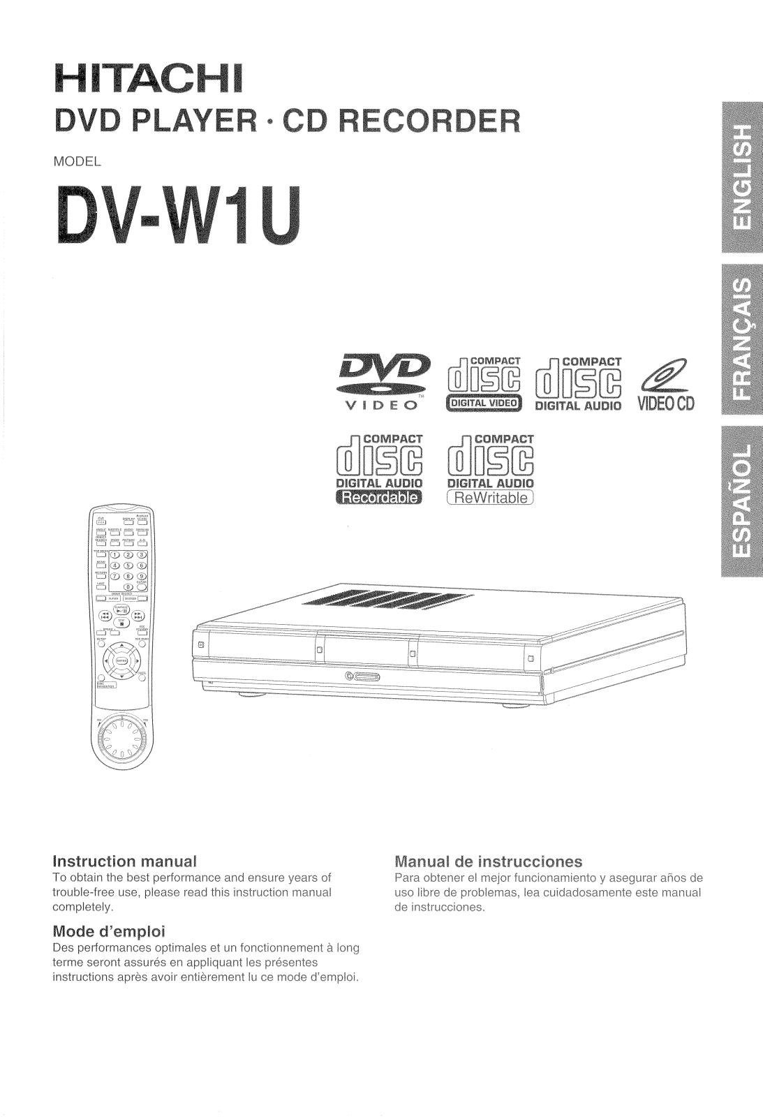 Hitachi DV-W1U Instruction Manual