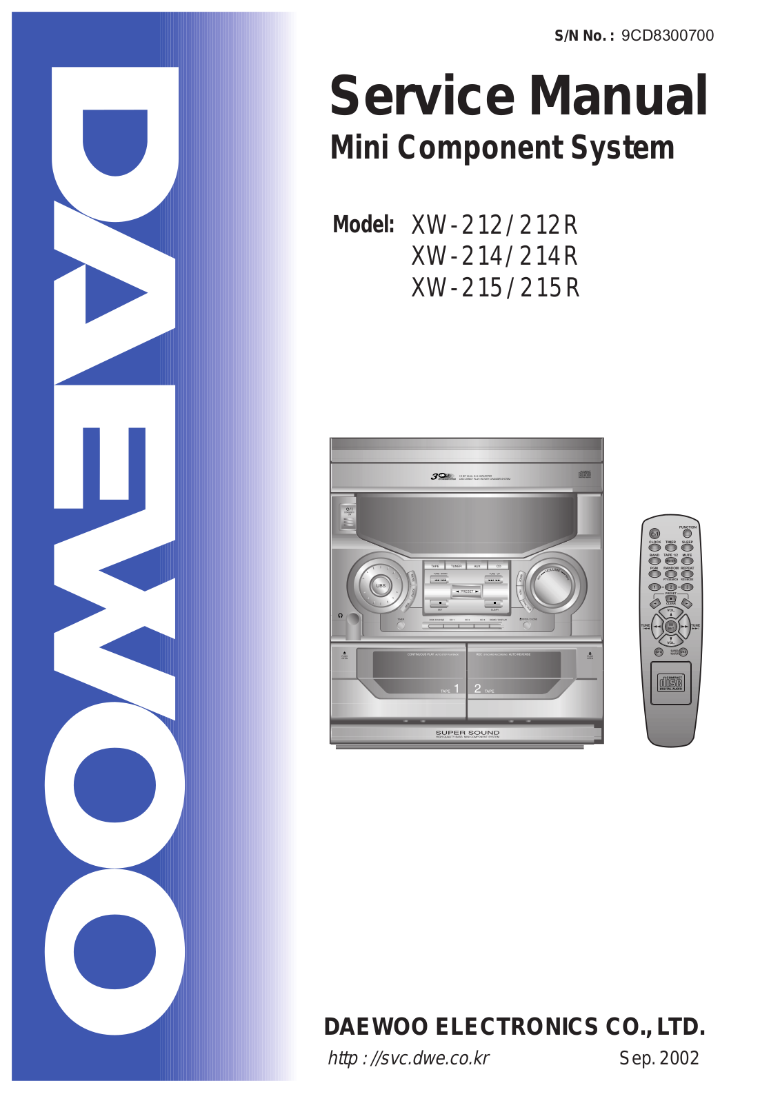 Daewoo XW-212, XW-214, XW-215 Service Manual