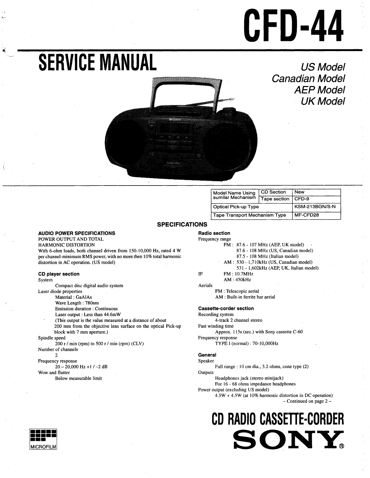 Sony CFD-44 Service manual