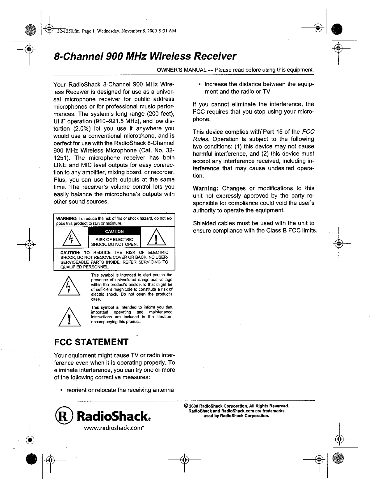 Radio Shack 3201250 User Manual