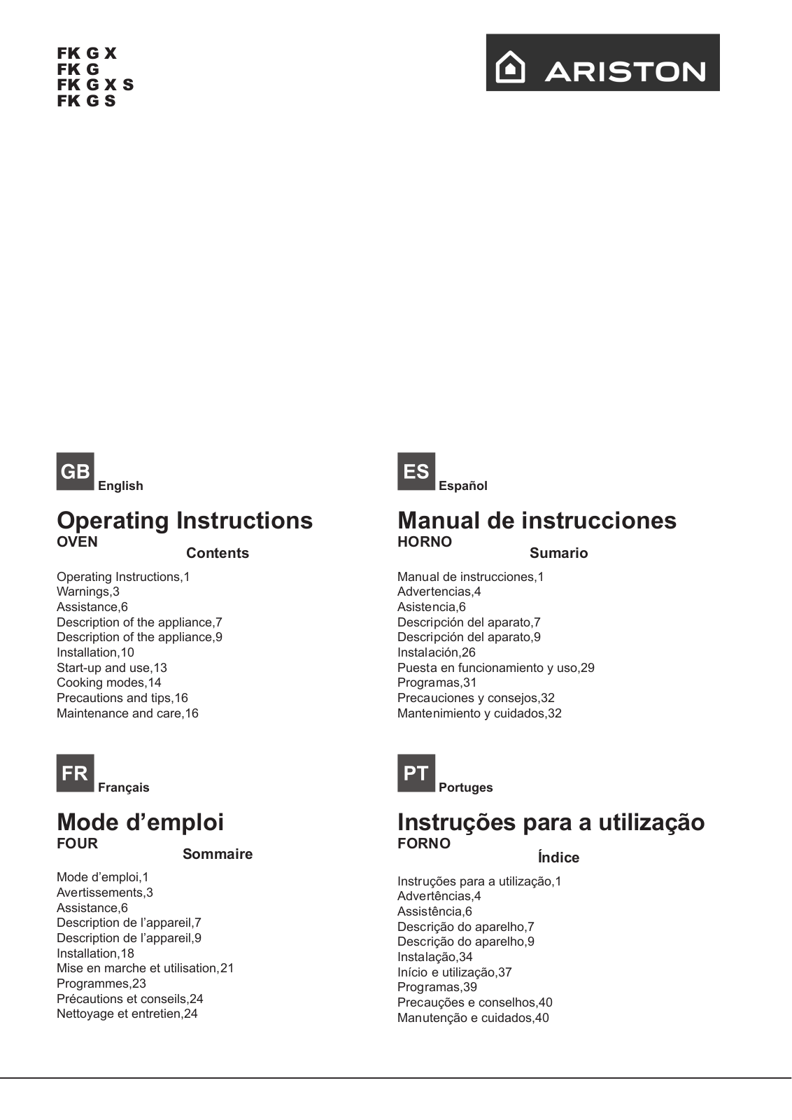 Hotpoint Ariston FK G X S User Manual