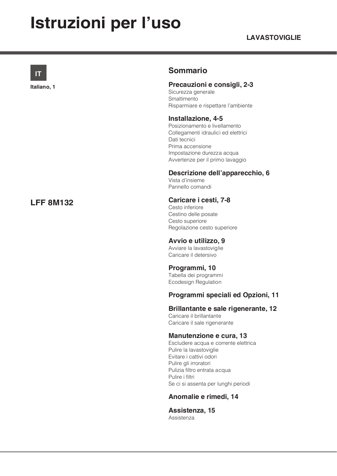 Hotpoint Ariston LFF 8M132 OA IT, LFF 8M132 OX IT User Manual