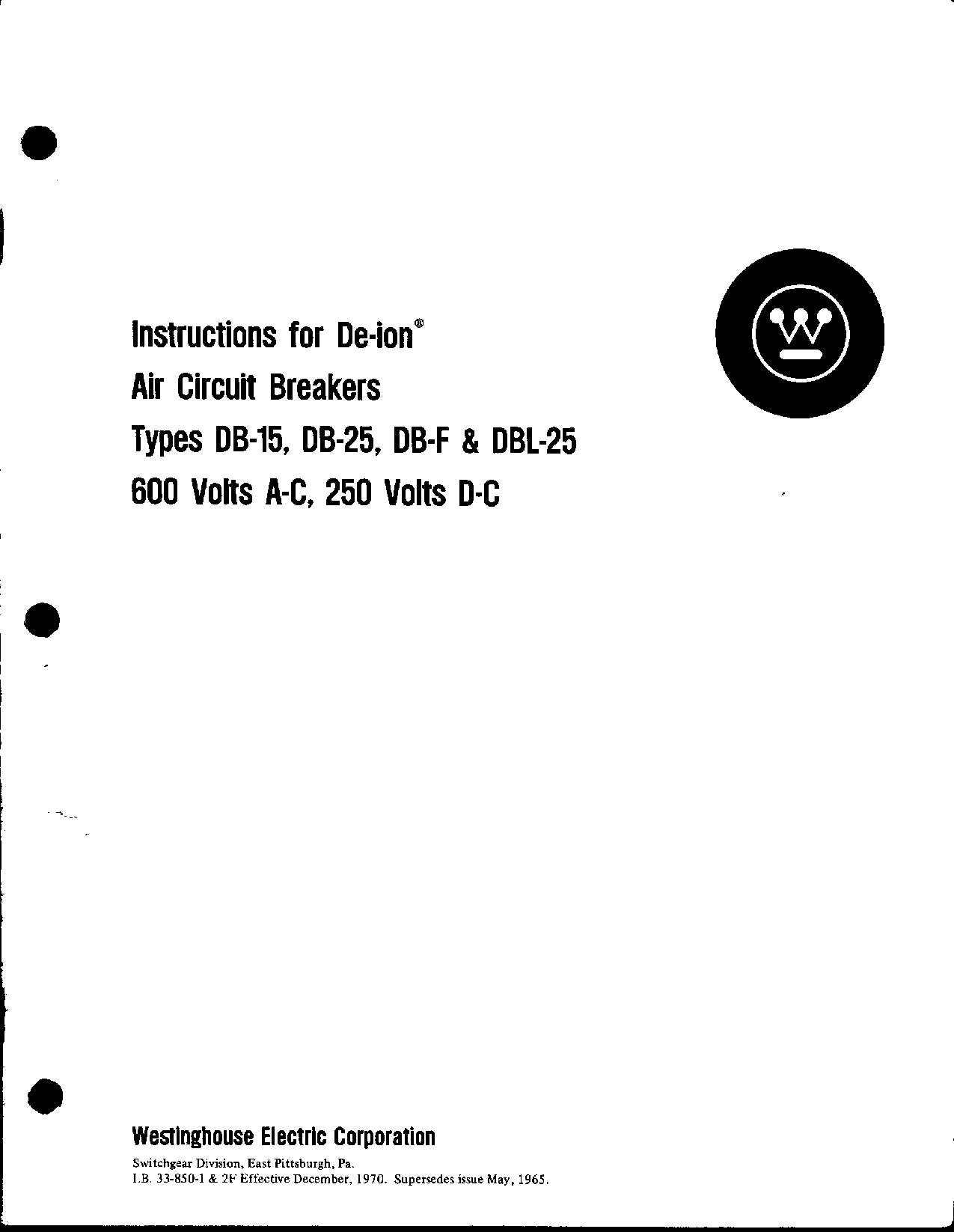 Westinghouse DB-F, DB-25, DBL-25, DB-15 User Manual