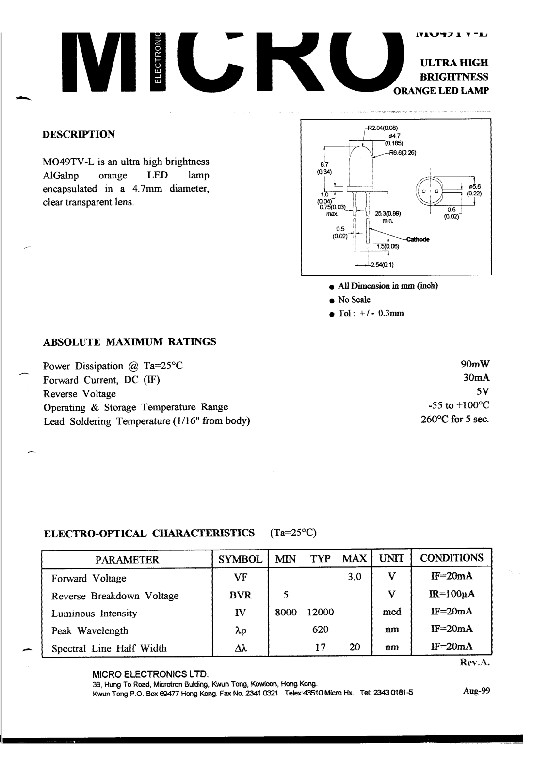 MICRO MO49TV-L Datasheet