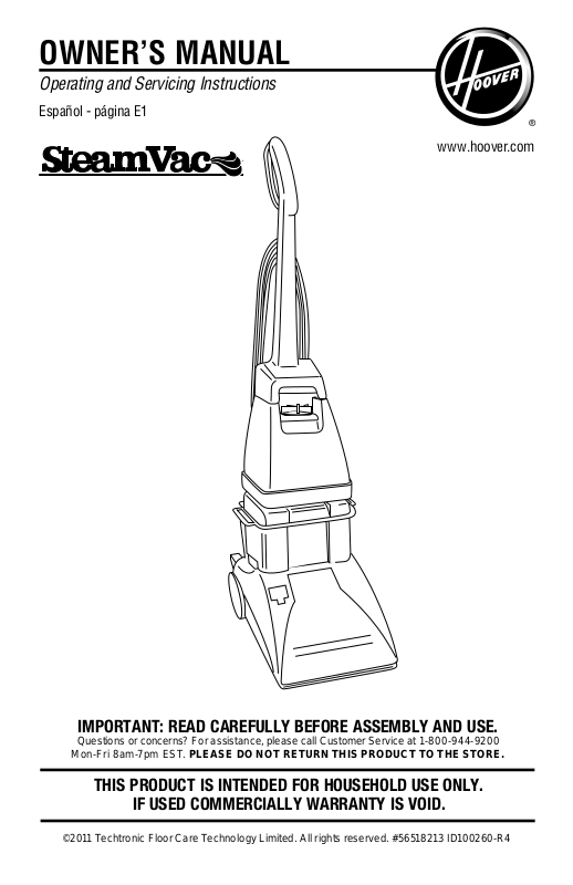 Hoover F5808 Owners Manual