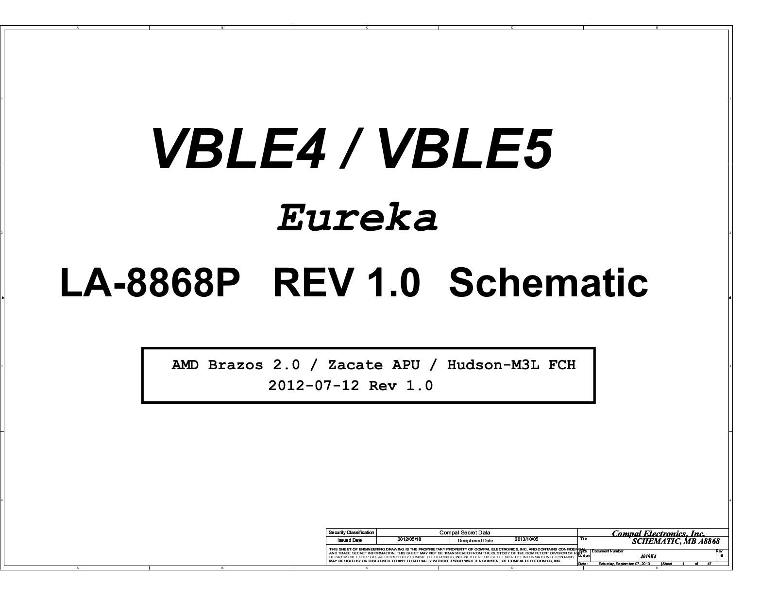 Compal LA-8868P VBLE4 Eureka, NP355E5X, LA-8868P VBLE5 Eureka Schematic