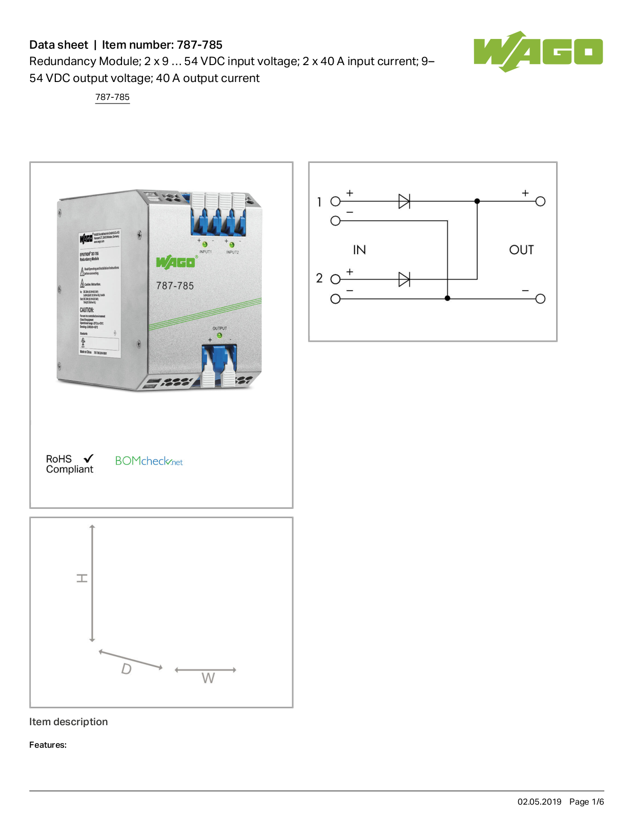 Wago 787-785 Data Sheet