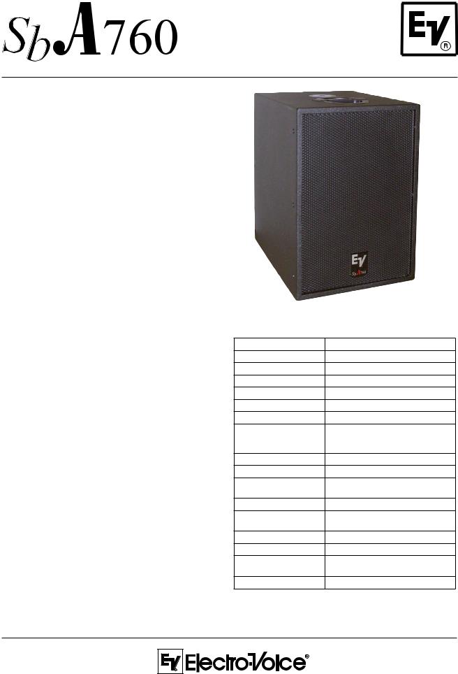 Electro-Voice SbA760 User Manual