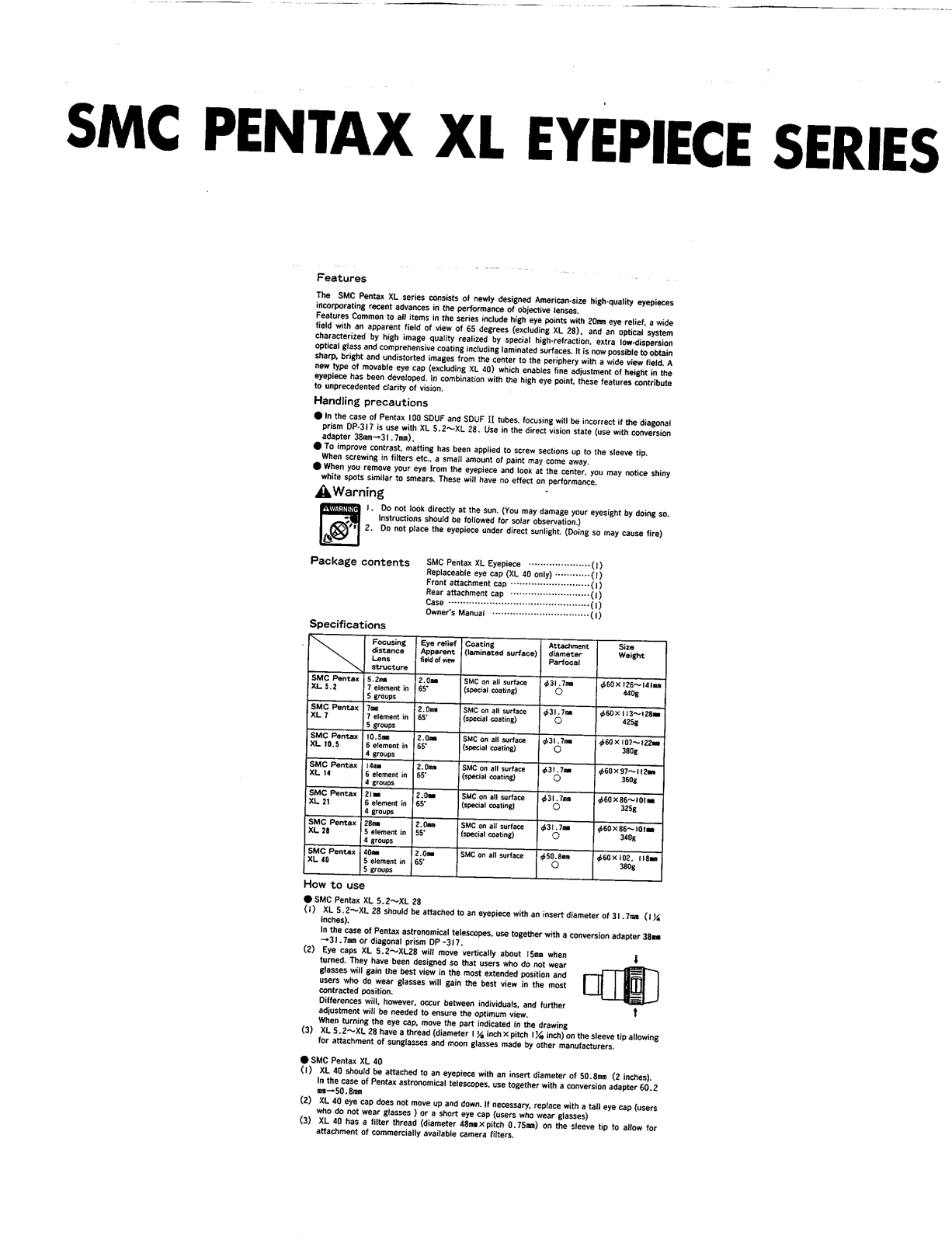 Pentax SMC XL EYEPIECE Specifications