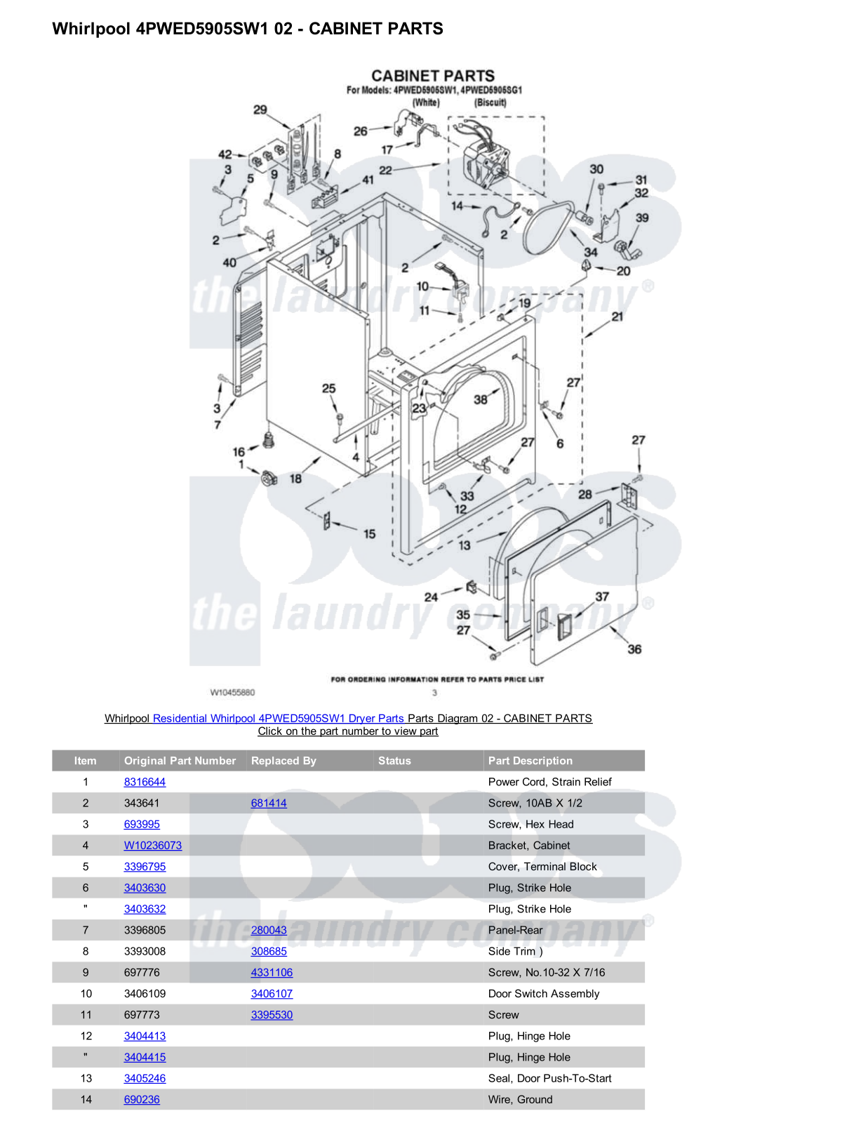 Whirlpool 4PWED5905SW1 Parts Diagram