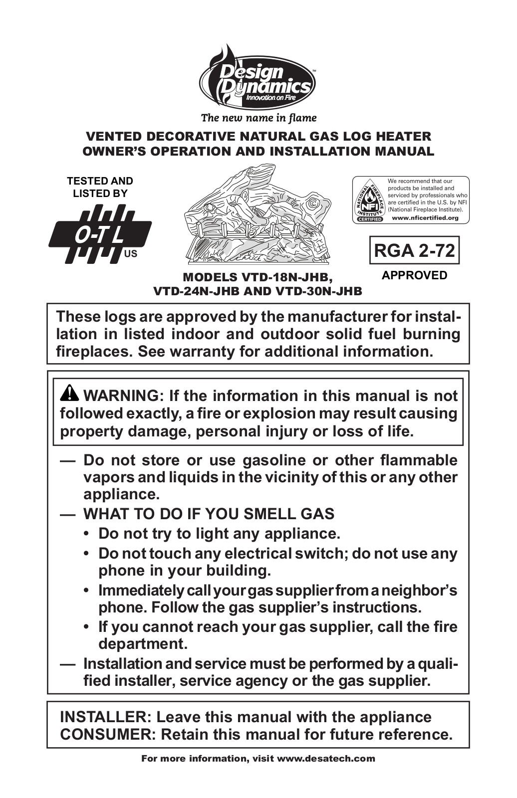 Design Dynamics VTD-18N-JHB, VTD-30N-JHB, VTD-24N-JHB User Manual