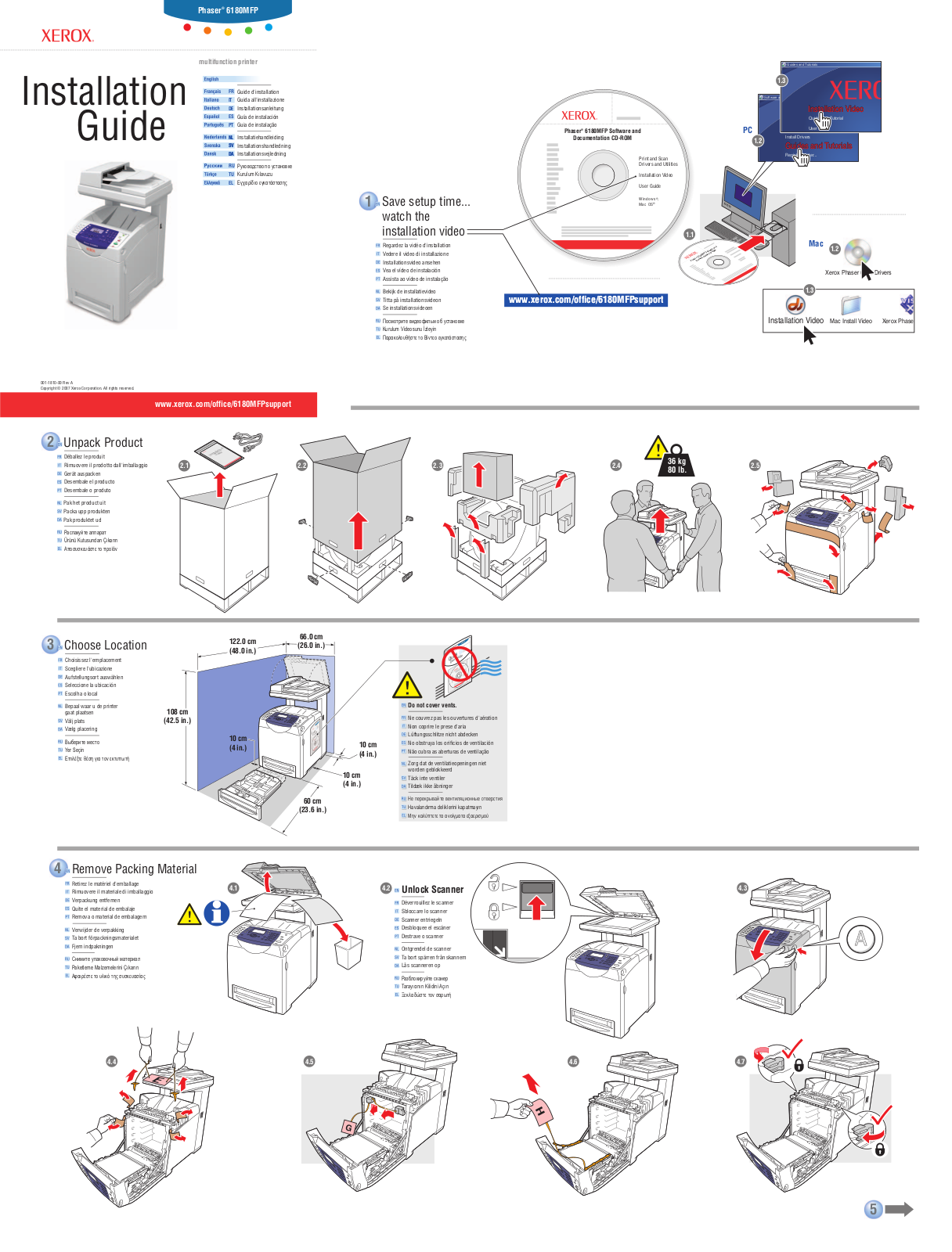 Xerox Phaser 6180MFP, Phaser 6180 Installation Manual