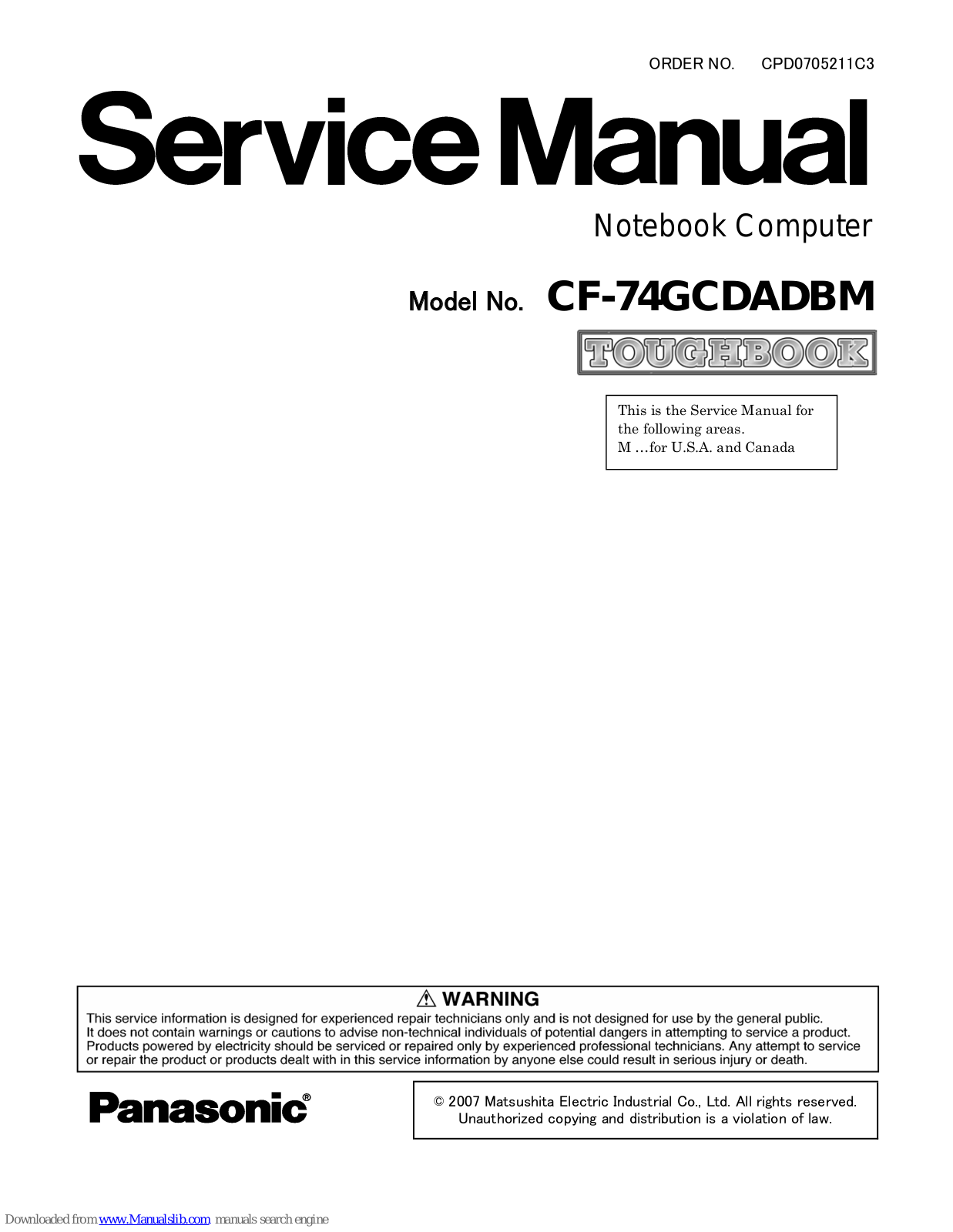 Panasonic CF-74GCDADBM - Toughbook 74 - Core 2 Duo GHz, toughbook CF-74GCDADBM Service Manual