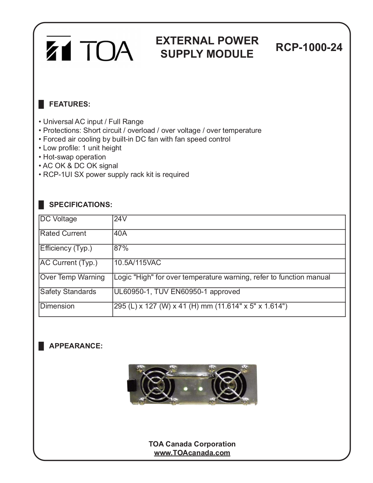 TOA RCP-100024 User Manual