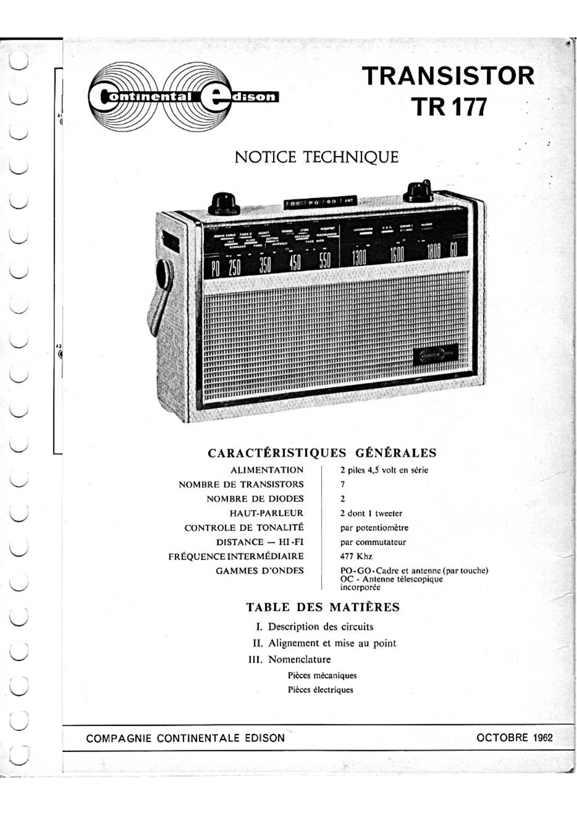 Continental Edison TR-177 Schematic