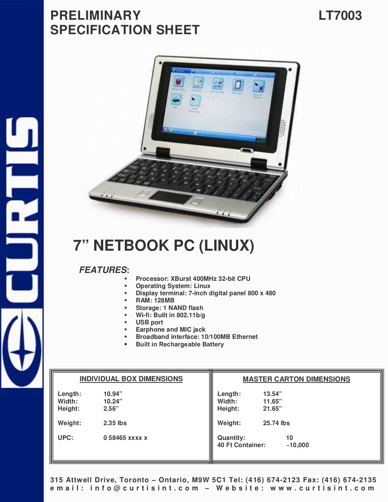 Curtis LT7003 User Manual