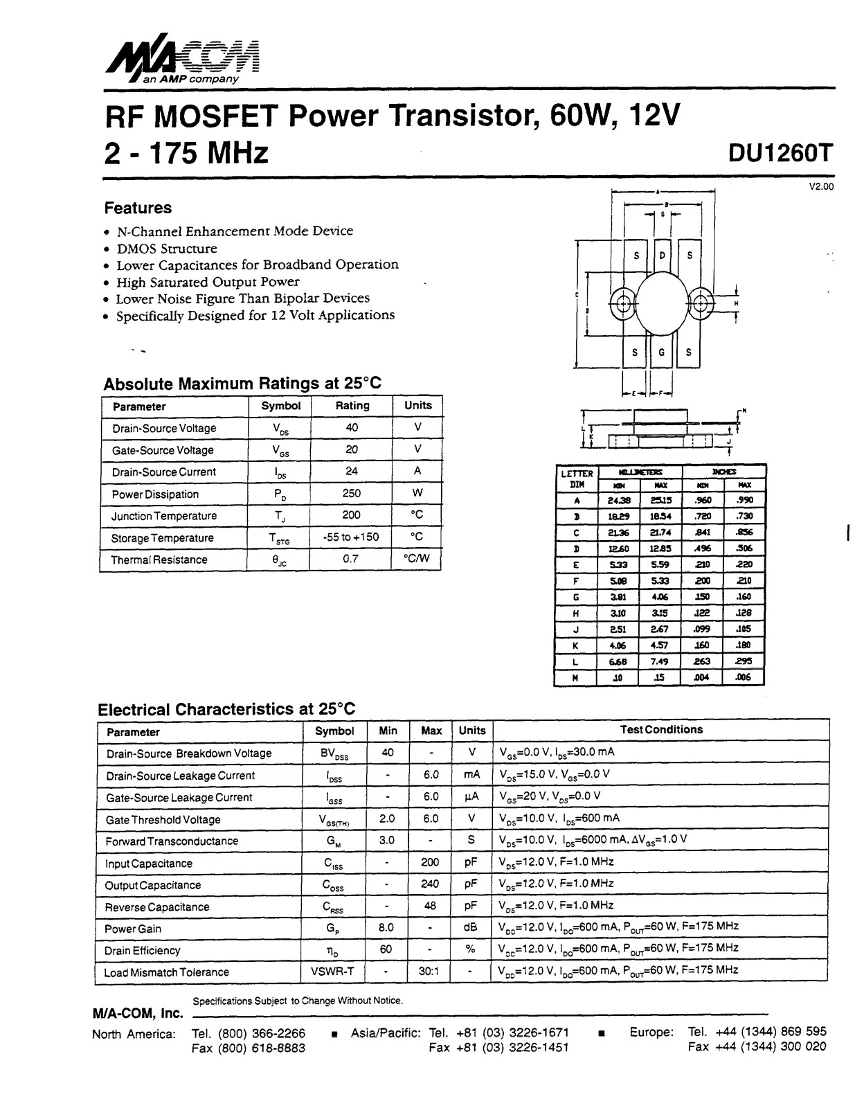 Datasheet DU1260T Datasheet (MACOM) - ManualMachine.com