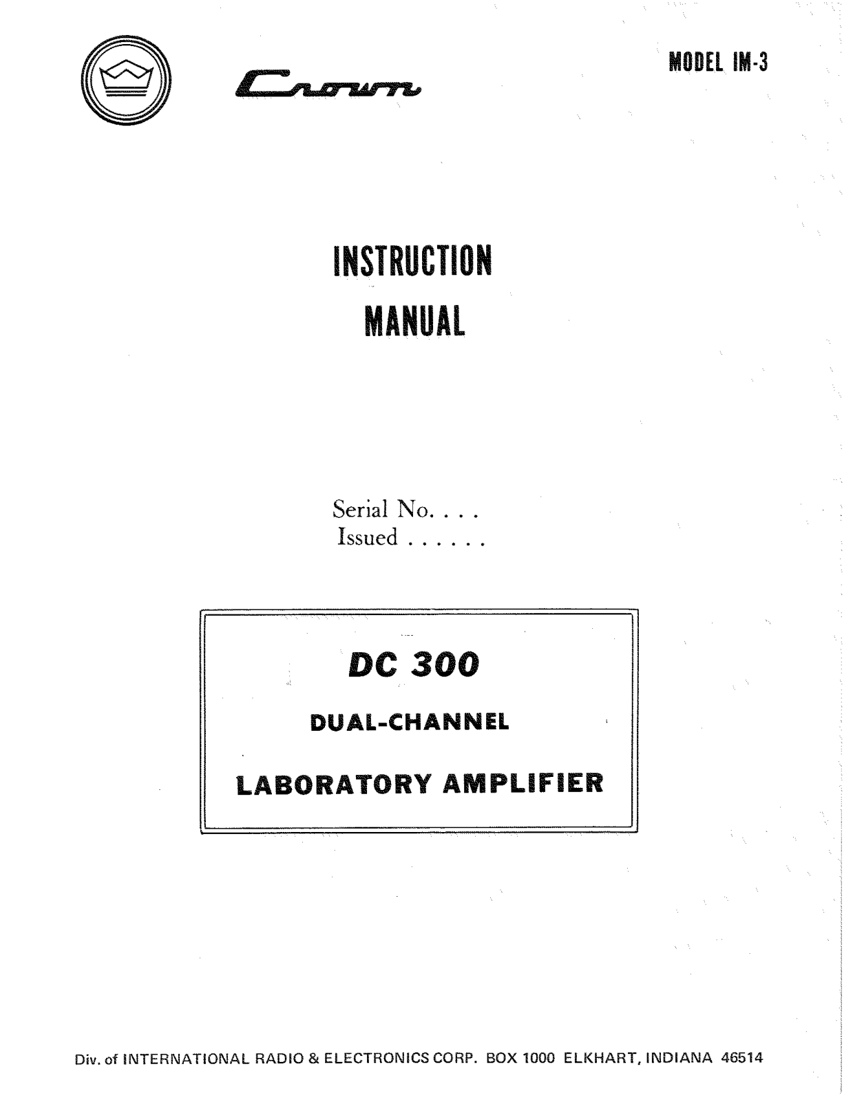 Crown DC-300 Owners manual