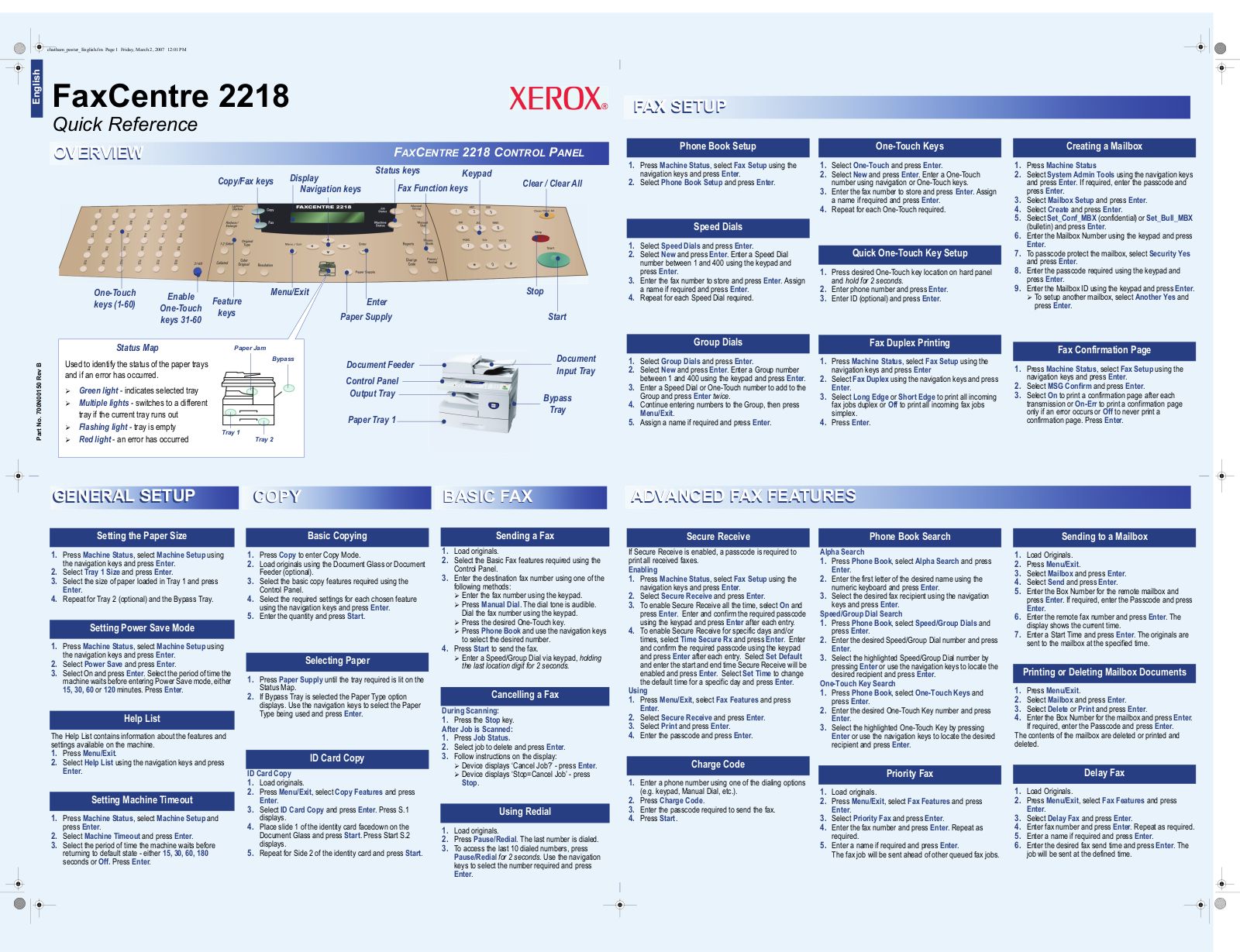 Xerox FaxCentre 2218 Quick Reference Guide