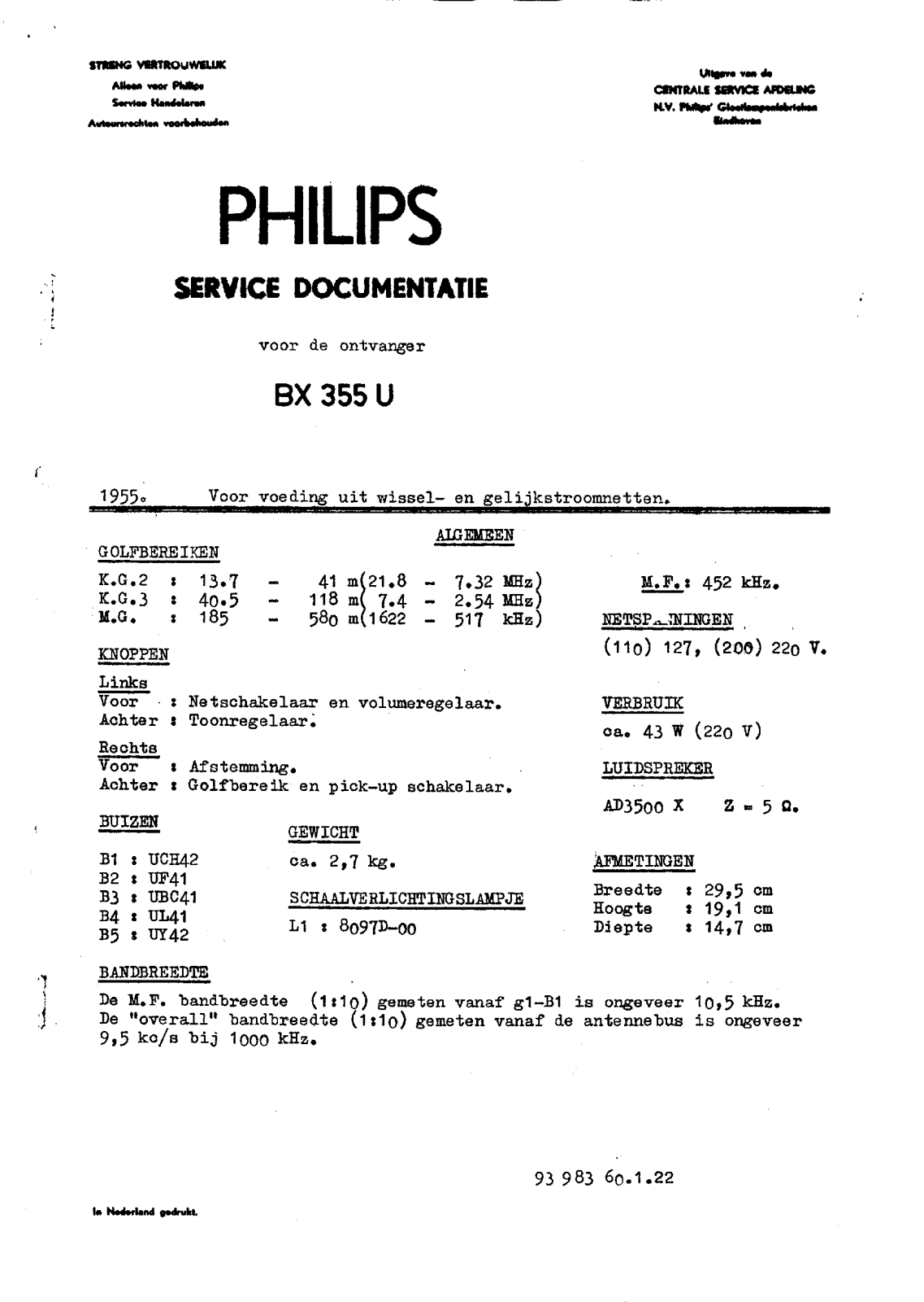 Philips BX355U Schematic