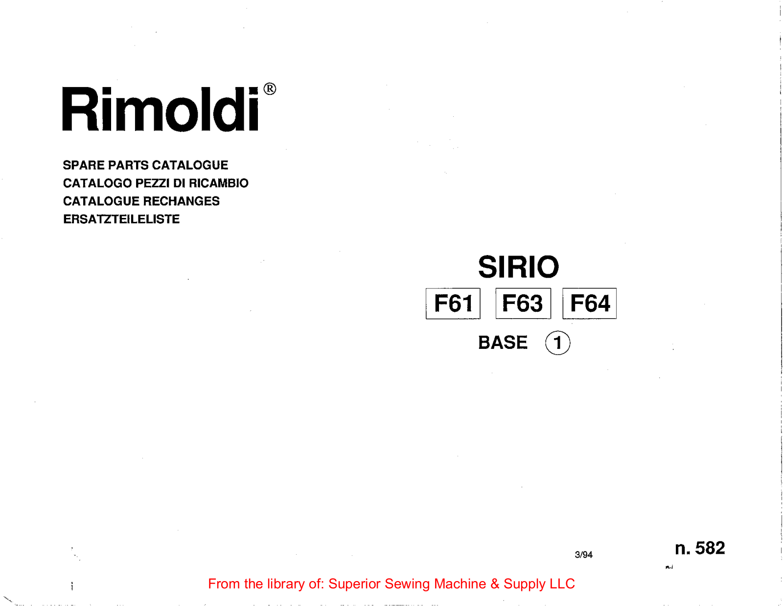 Rimoldi F61, F63, F64 User Manual