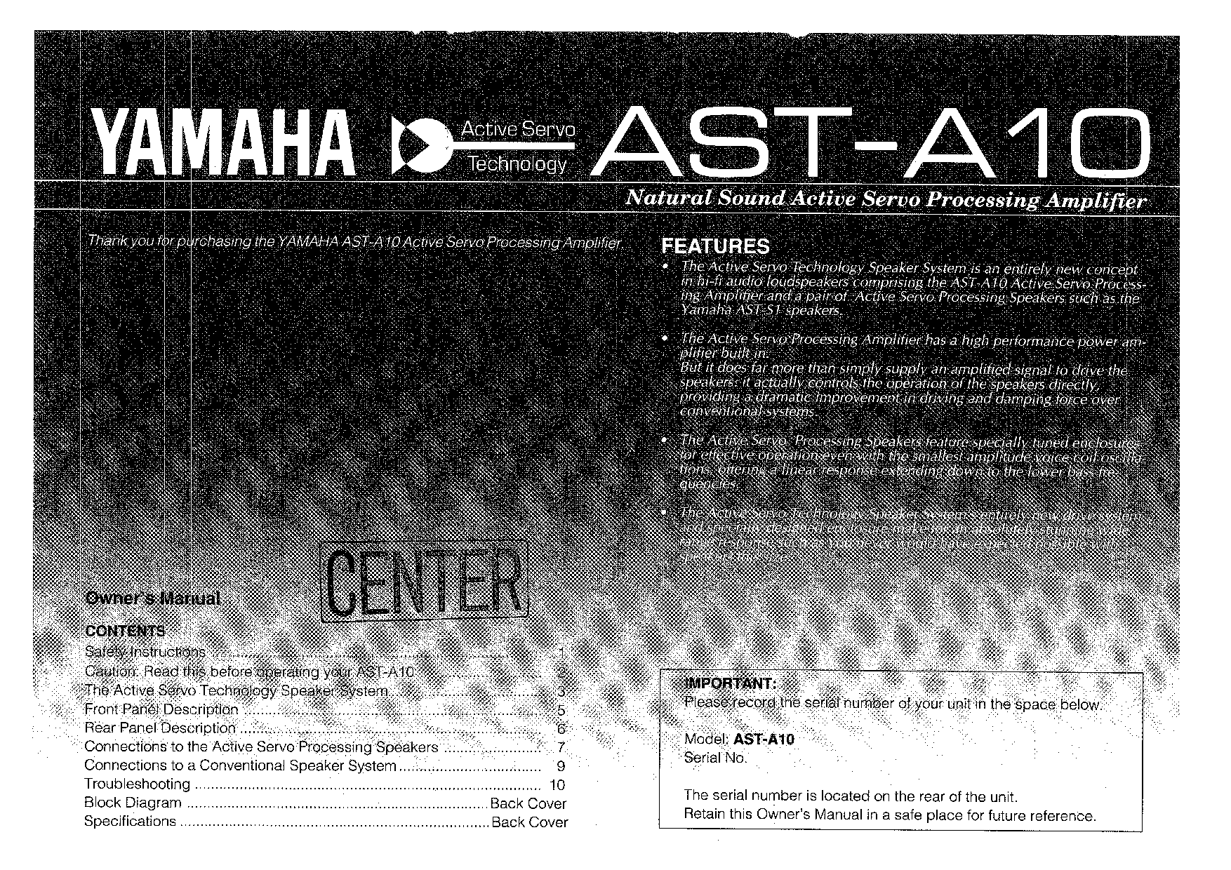 Yamaha AST-A10 Owner Manual