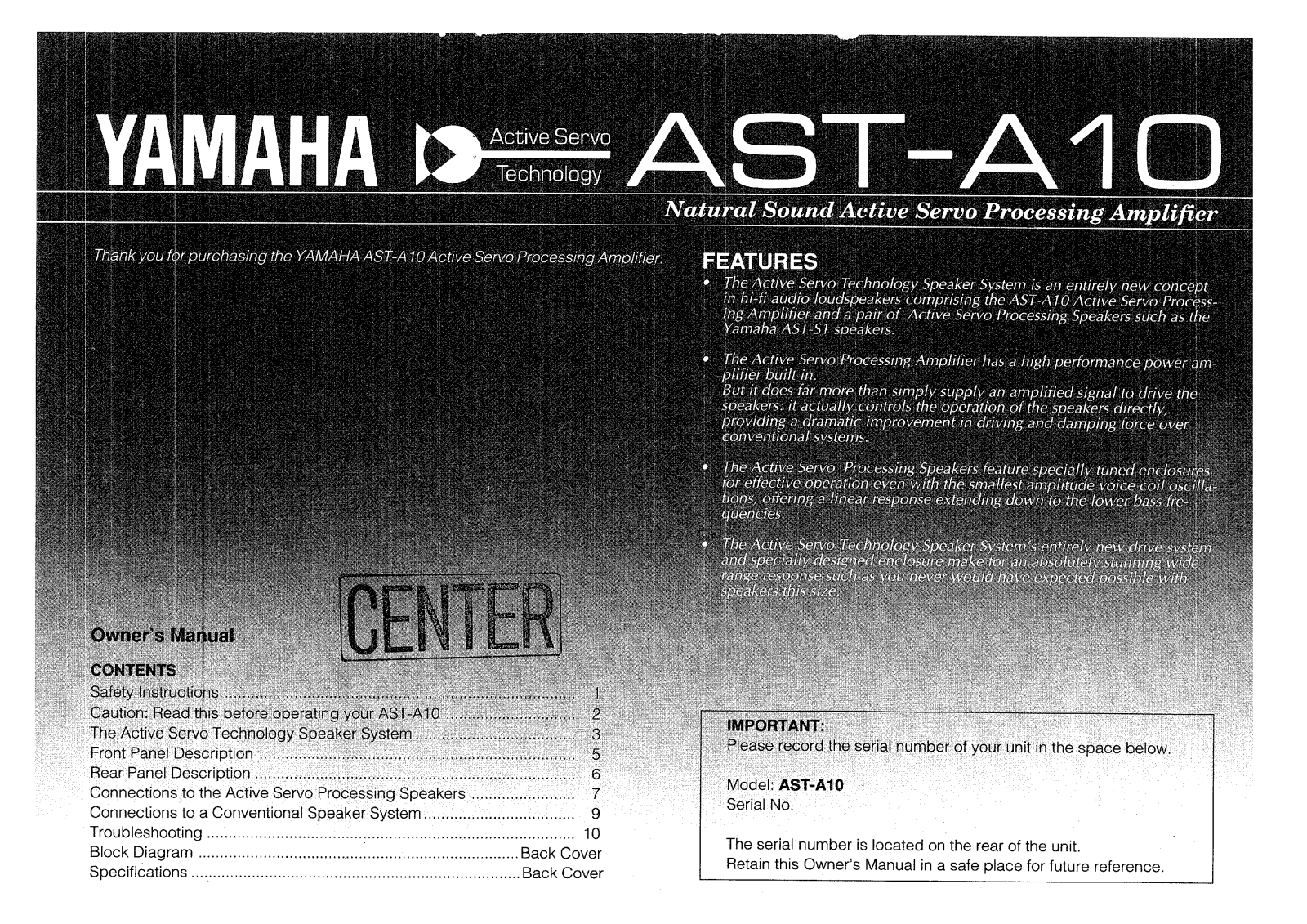 Yamaha AST-A10 Owner Manual