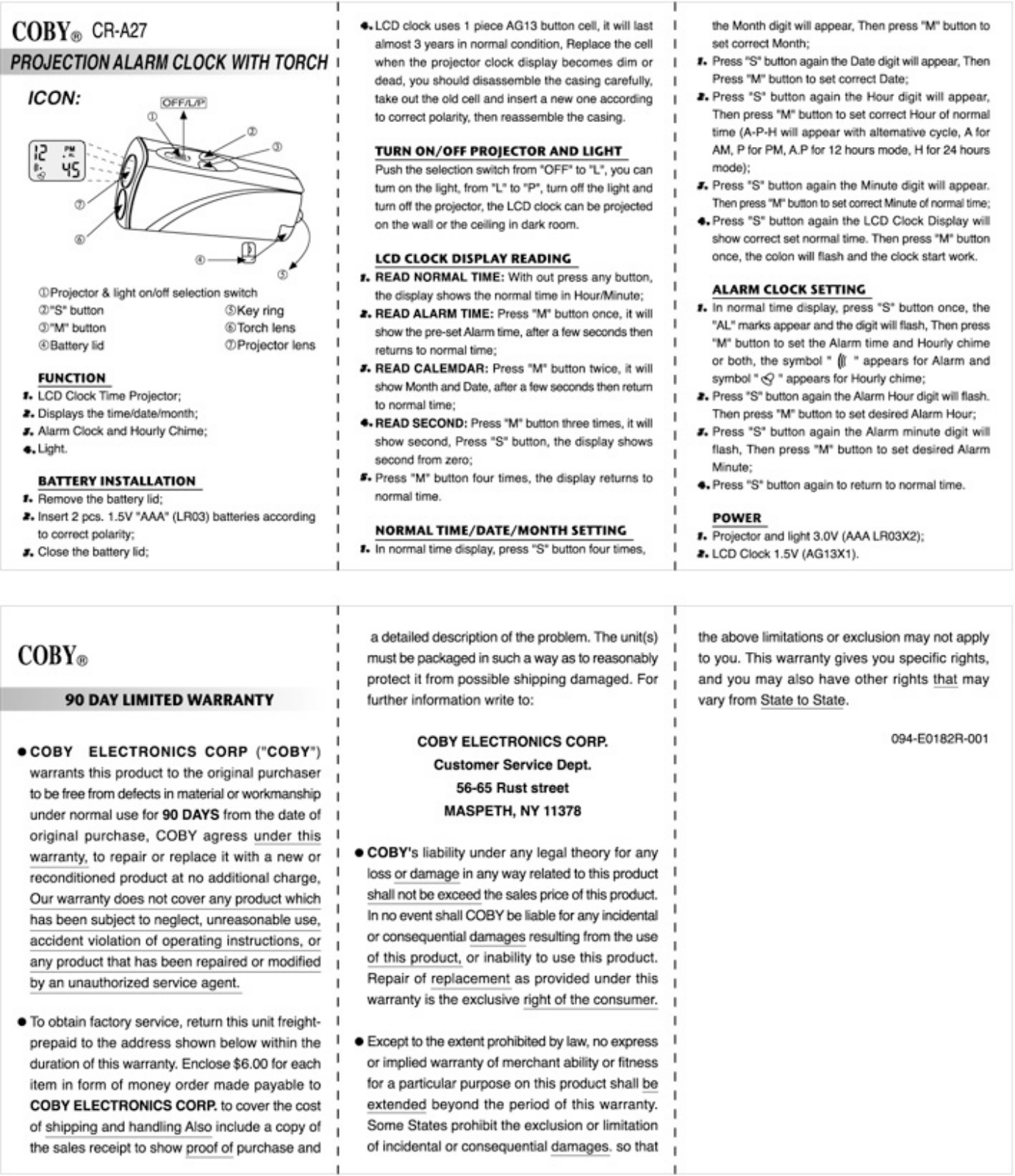 Coby CR-A27 User Manual