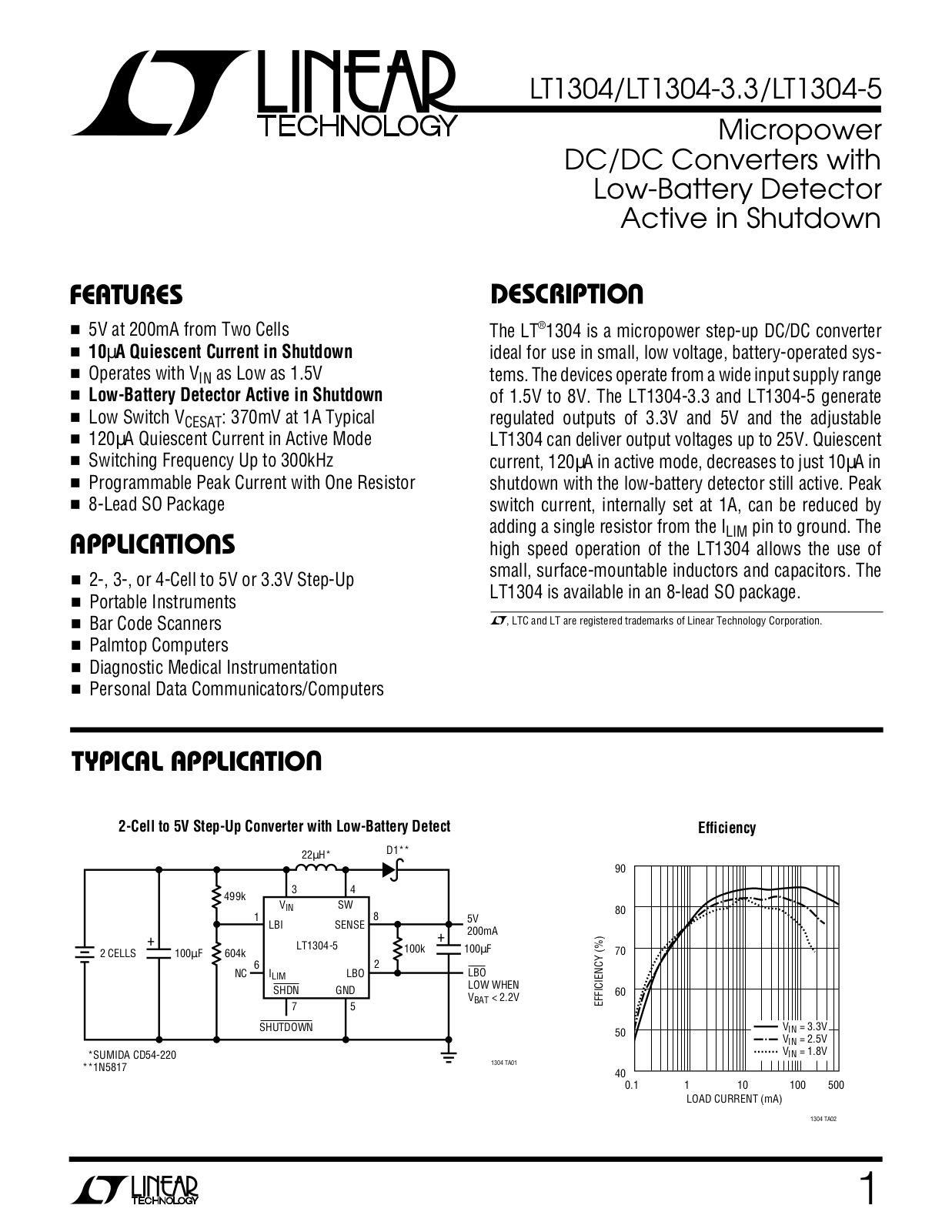 Linear Technology LT1304-5, LT1304-3.3 Datasheet