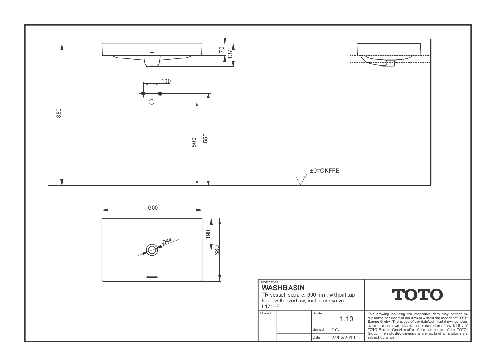 TOTO L4716E Dimensions