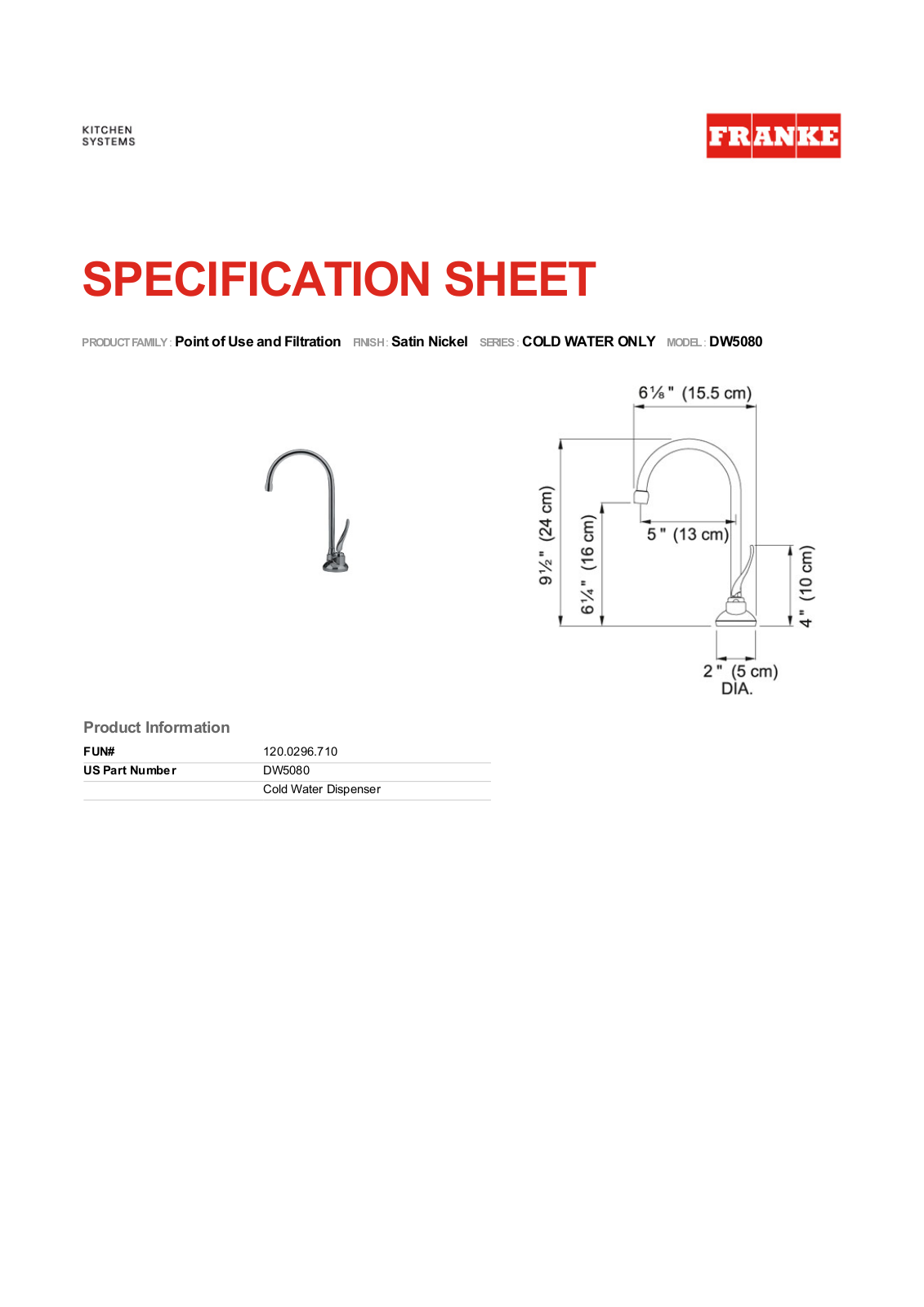 Franke DW5080100 Specs