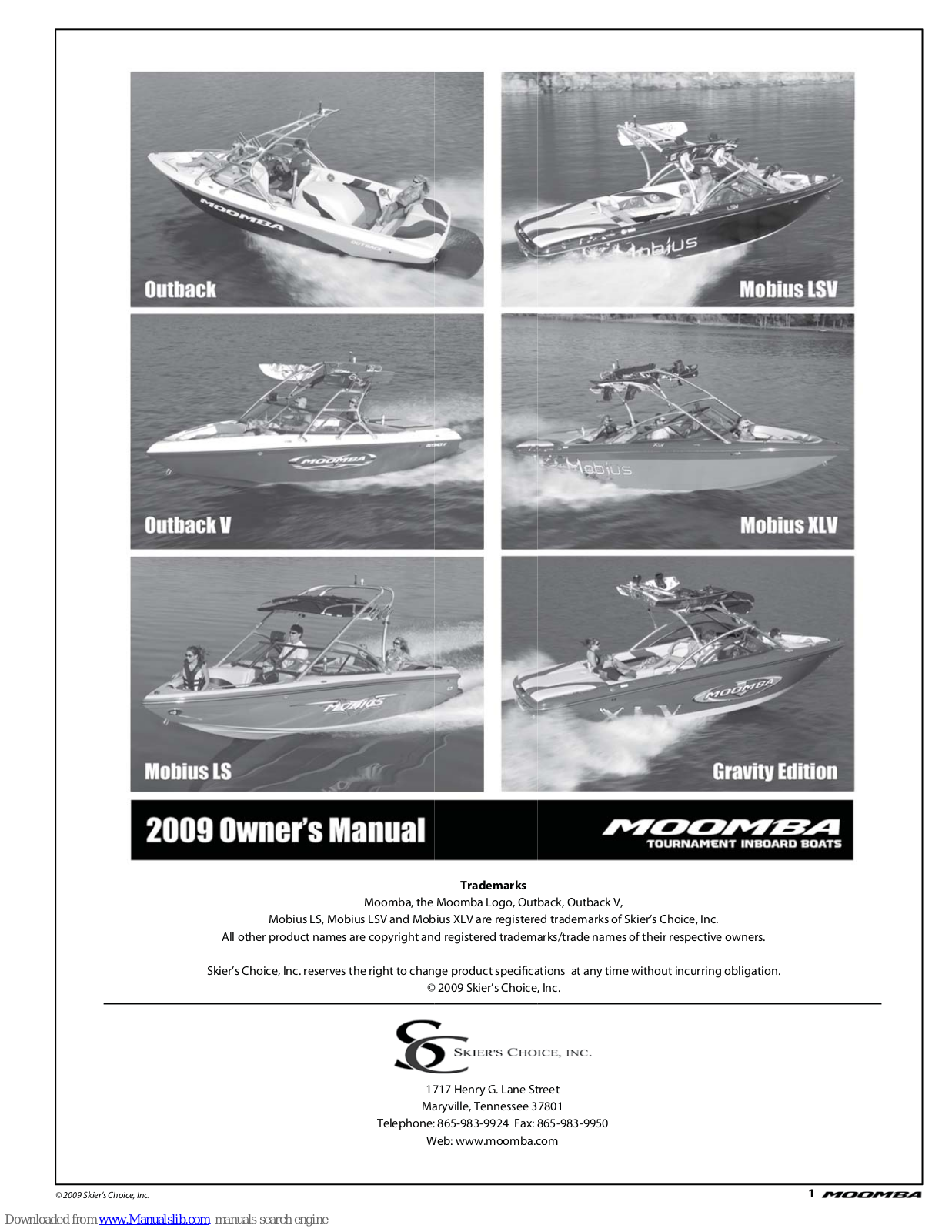 Moomba Outback, Mobius LSV, Outback V, Mobius XLV, Mobius LS Owner's Manual