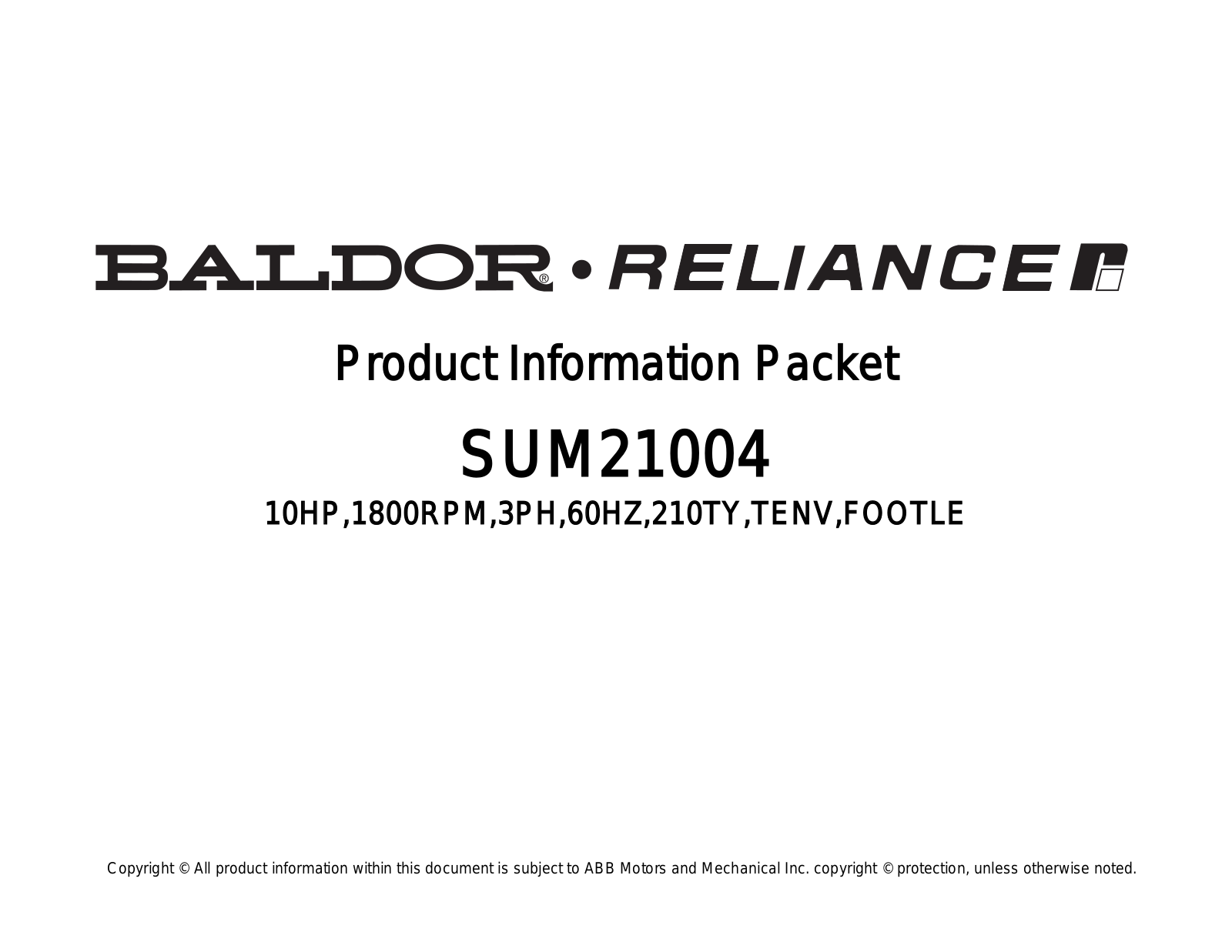 Baldor SUM21004 Product Information Sheet